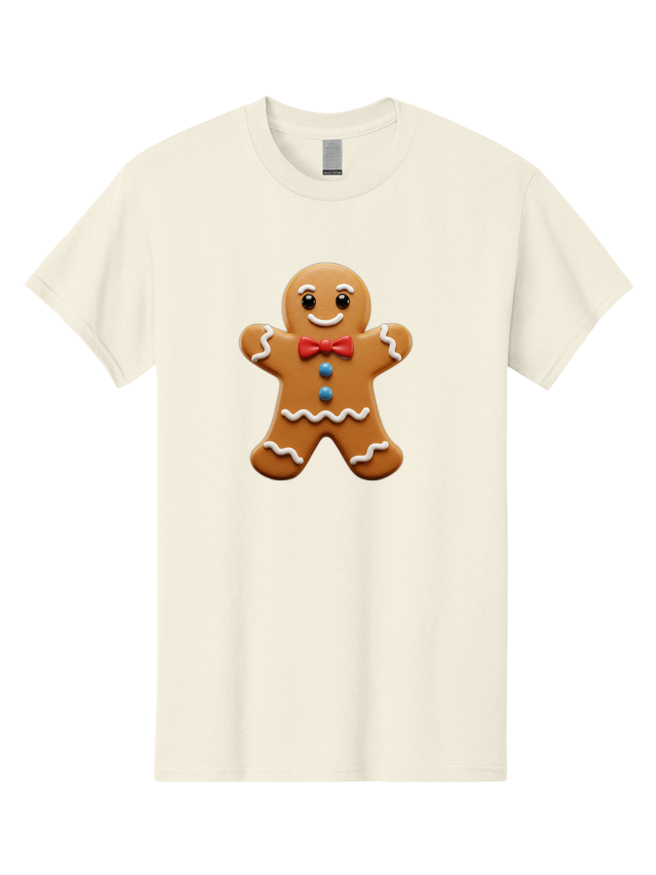 Gingerbread-Man-15 Men'S Graphic Tee, 100% Cotton, Comfortable Casual Summer Wear, Machine Washable, Gingerbread Man, Christmas Cookie, Red Bow Tie, White Icing, Blue Buttons, Festive Treat, Holiday Baking, Sweet Delight, Winter Wonderland Bab947