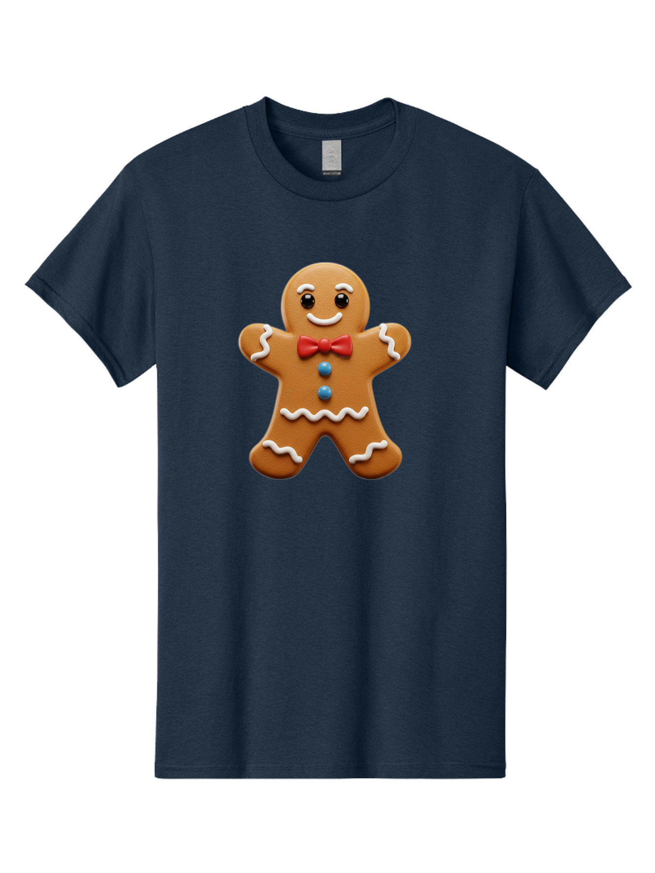 Gingerbread-Man-15 Men'S Graphic Tee, 100% Cotton, Comfortable Casual Summer Wear, Machine Washable, Gingerbread Man, Christmas Cookie, Red Bow Tie, White Icing, Blue Buttons, Festive Treat, Holiday Baking, Sweet Delight, Winter Wonderland Bab947