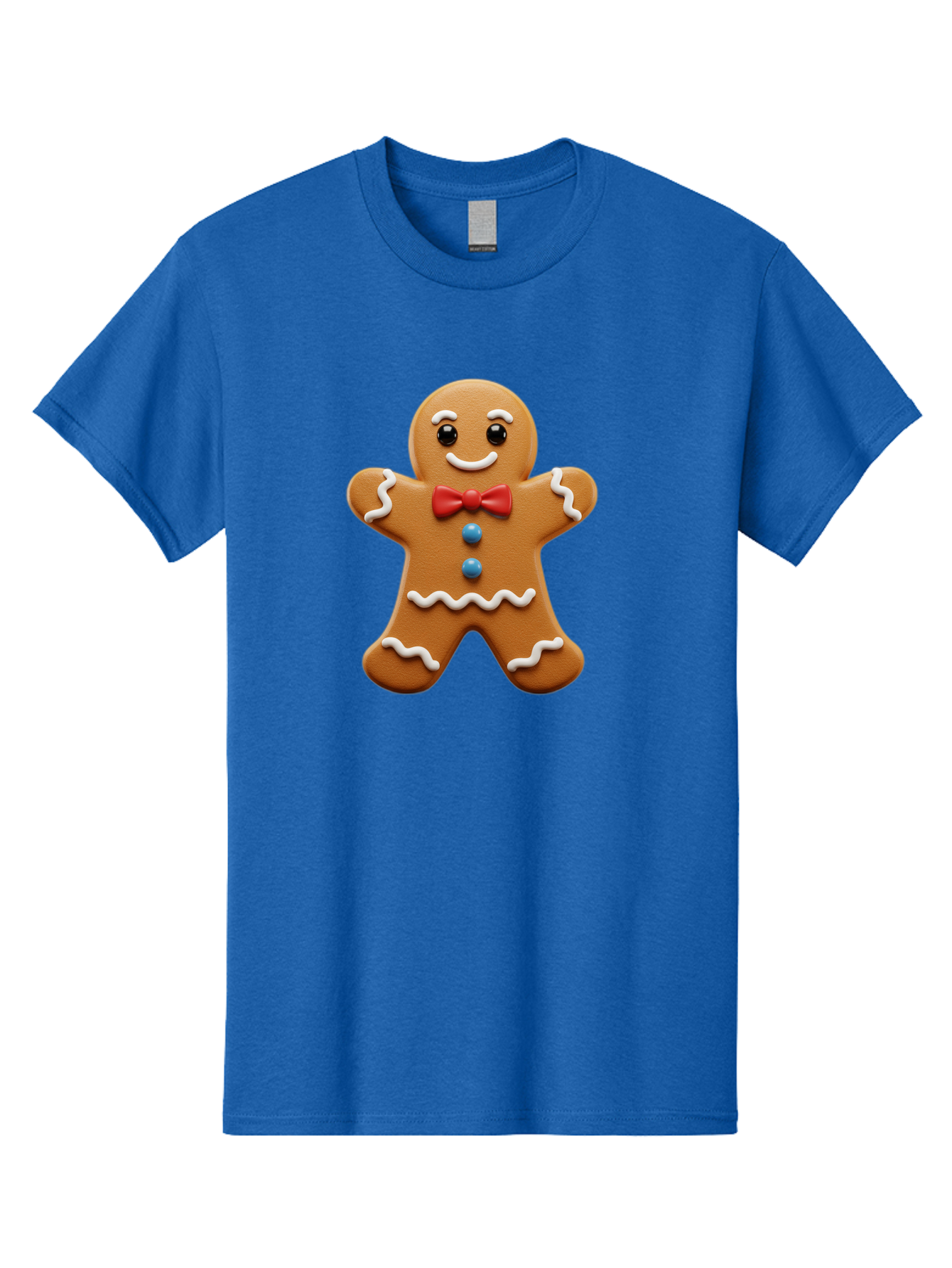 Gingerbread-Man-15 Men'S Graphic Tee, 100% Cotton, Comfortable Casual Summer Wear, Machine Washable, Gingerbread Man, Christmas Cookie, Red Bow Tie, White Icing, Blue Buttons, Festive Treat, Holiday Baking, Sweet Delight, Winter Wonderland Bab947