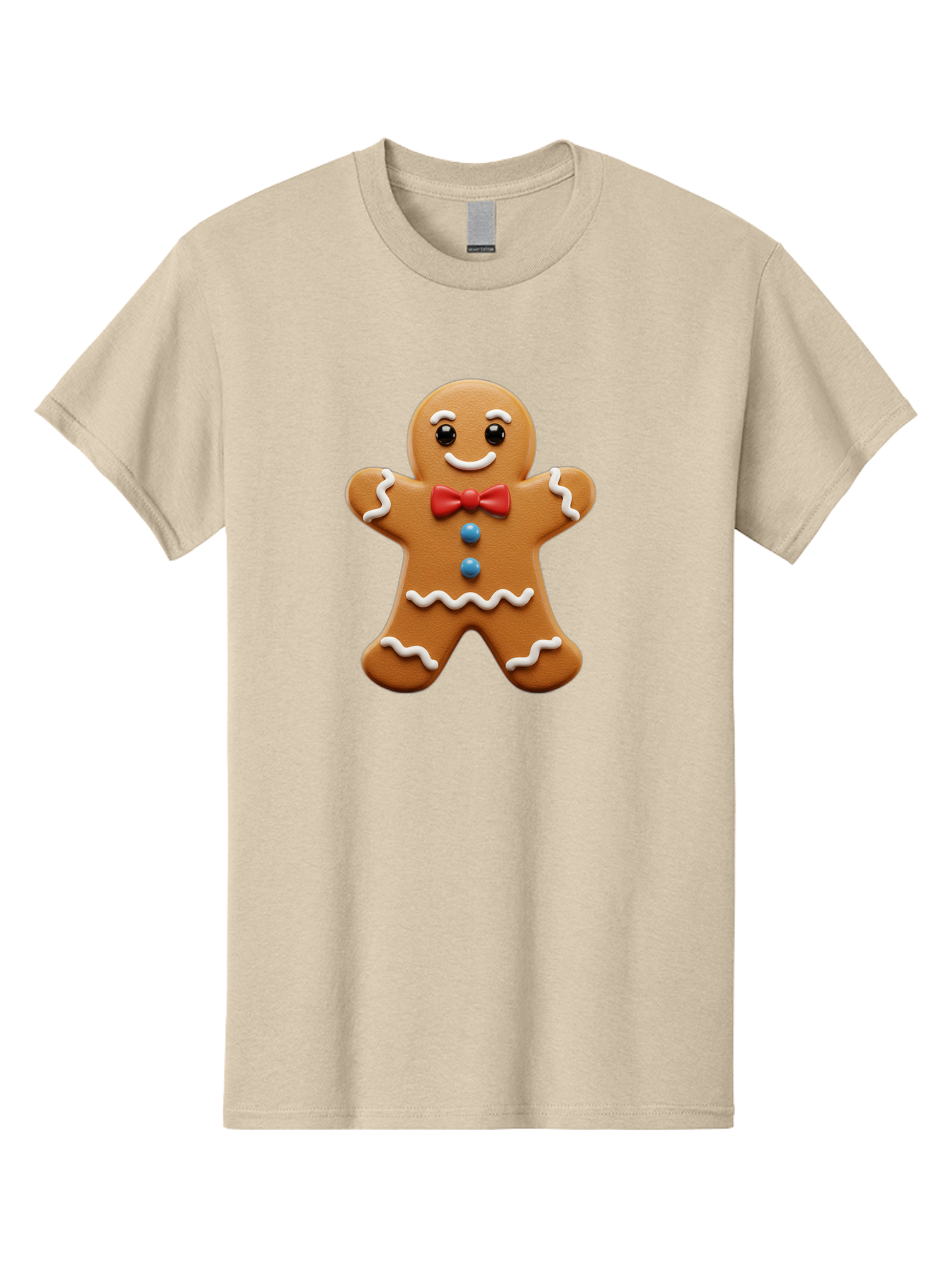 Gingerbread-Man-15 Men'S Graphic Tee, 100% Cotton, Comfortable Casual Summer Wear, Machine Washable, Gingerbread Man, Christmas Cookie, Red Bow Tie, White Icing, Blue Buttons, Festive Treat, Holiday Baking, Sweet Delight, Winter Wonderland Bab947