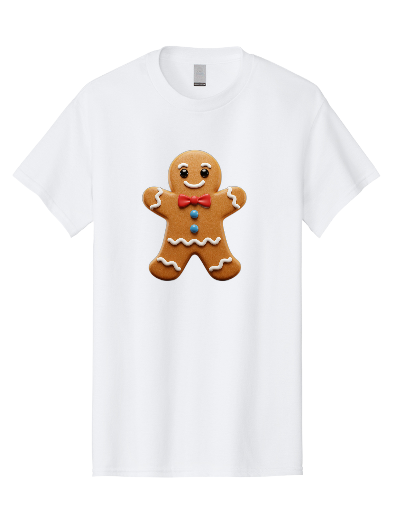 Gingerbread-Man-15 Men'S Graphic Tee, 100% Cotton, Comfortable Casual Summer Wear, Machine Washable, Gingerbread Man, Christmas Cookie, Red Bow Tie, White Icing, Blue Buttons, Festive Treat, Holiday Baking, Sweet Delight, Winter Wonderland Bab947
