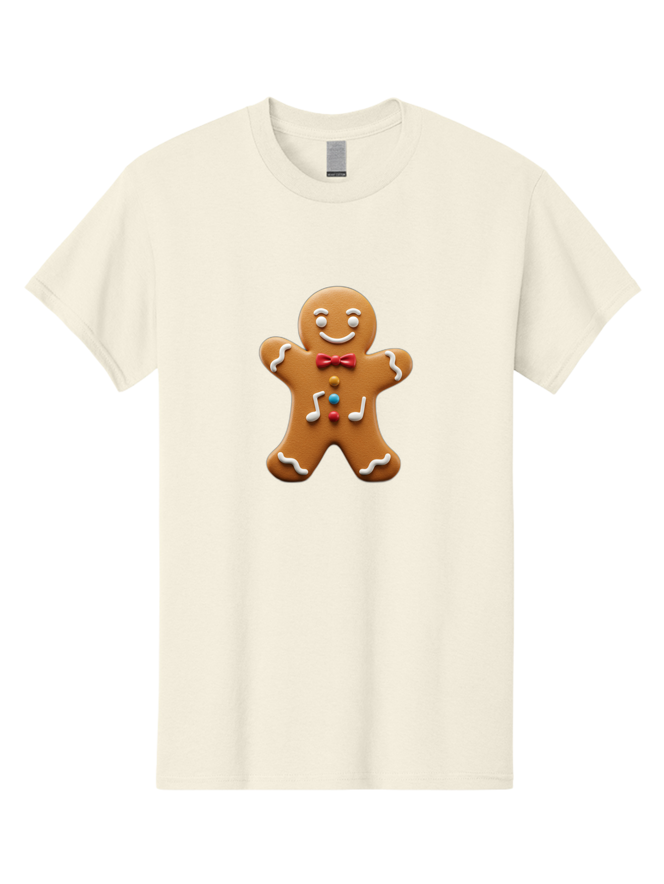 Gingerbread-Man-16 Men'S Graphic Tee, 100% Cotton, Comfortable Casual Summer Wear, Machine Washable, Gingerbread Man, Holiday Treat, Festive Cookie, Christmas Baking, Sweet Decoration, Icing Details, Candy Buttons, Red Bow Tie, White Icing Bab948