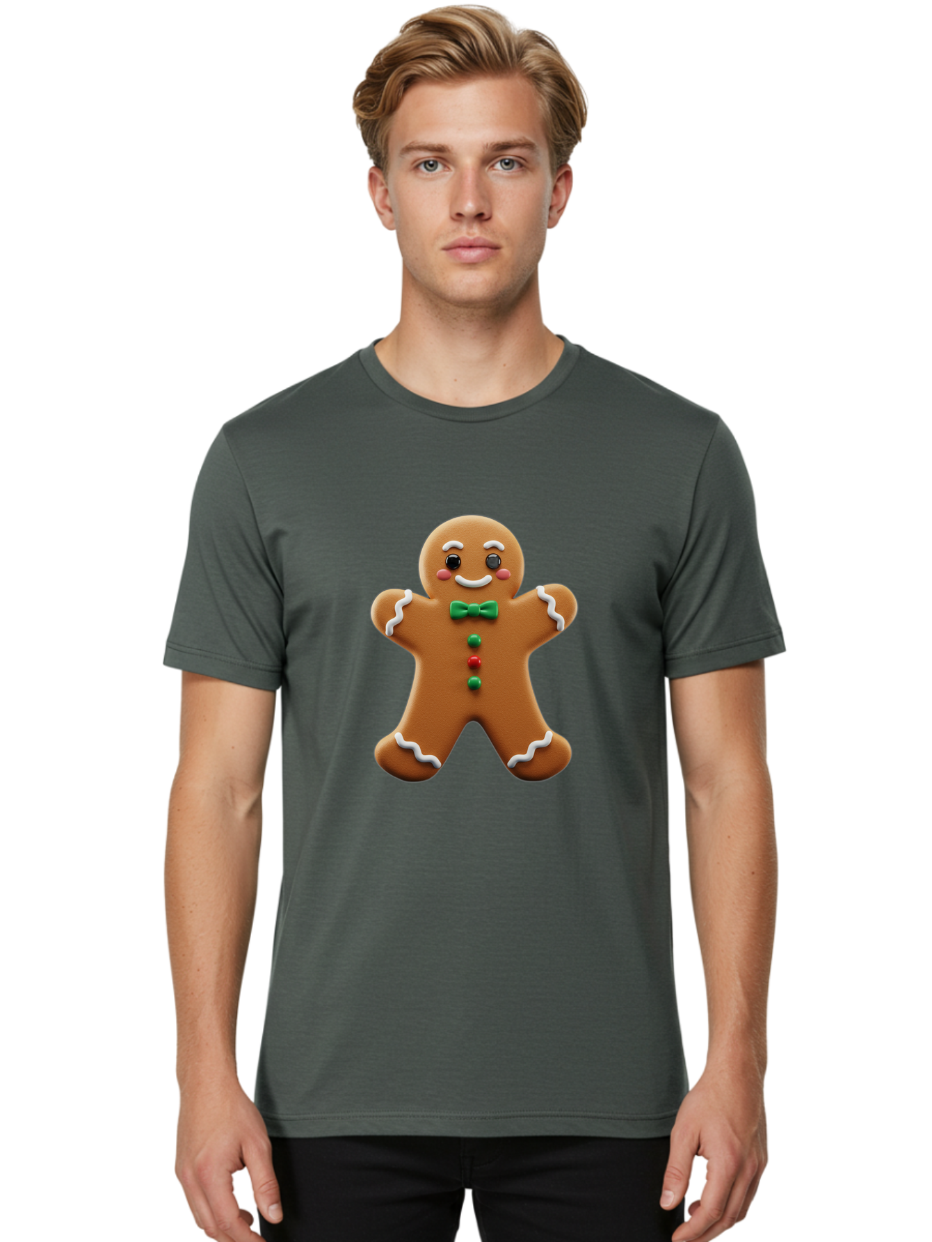 Gingerbread-Man-3 Men'S Graphic Tee, 100% Cotton, Comfortable Casual Summer Wear, Machine Washable, Gingerbread Man, Festive Treat, Christmas Cookie, Holiday Baking, Sugar Decoration, Icing Details, Animated Character, Cartoon Style, Bab951