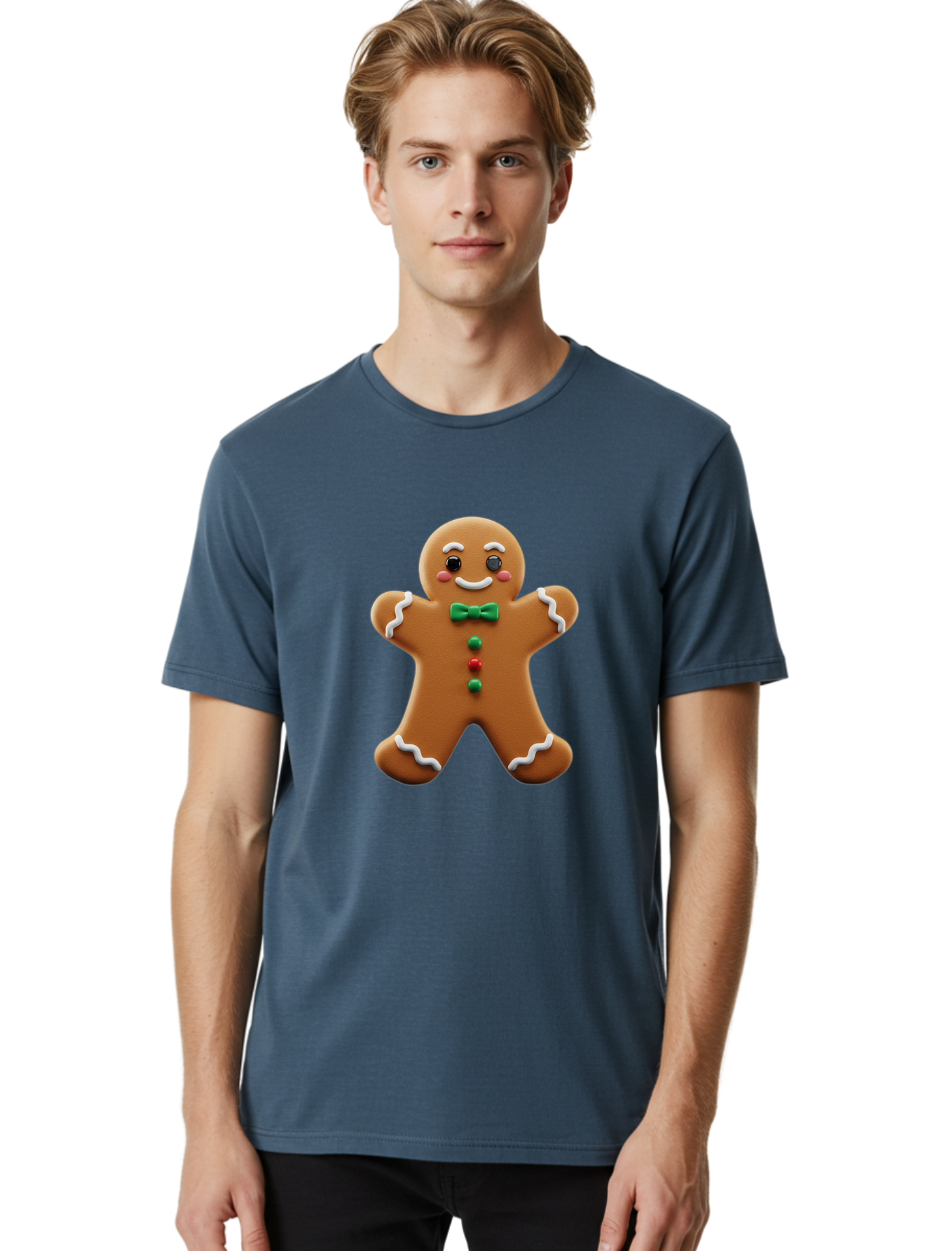 Gingerbread-Man-3 Men'S Graphic Tee, 100% Cotton, Comfortable Casual Summer Wear, Machine Washable, Gingerbread Man, Festive Treat, Christmas Cookie, Holiday Baking, Sugar Decoration, Icing Details, Animated Character, Cartoon Style, Bab951