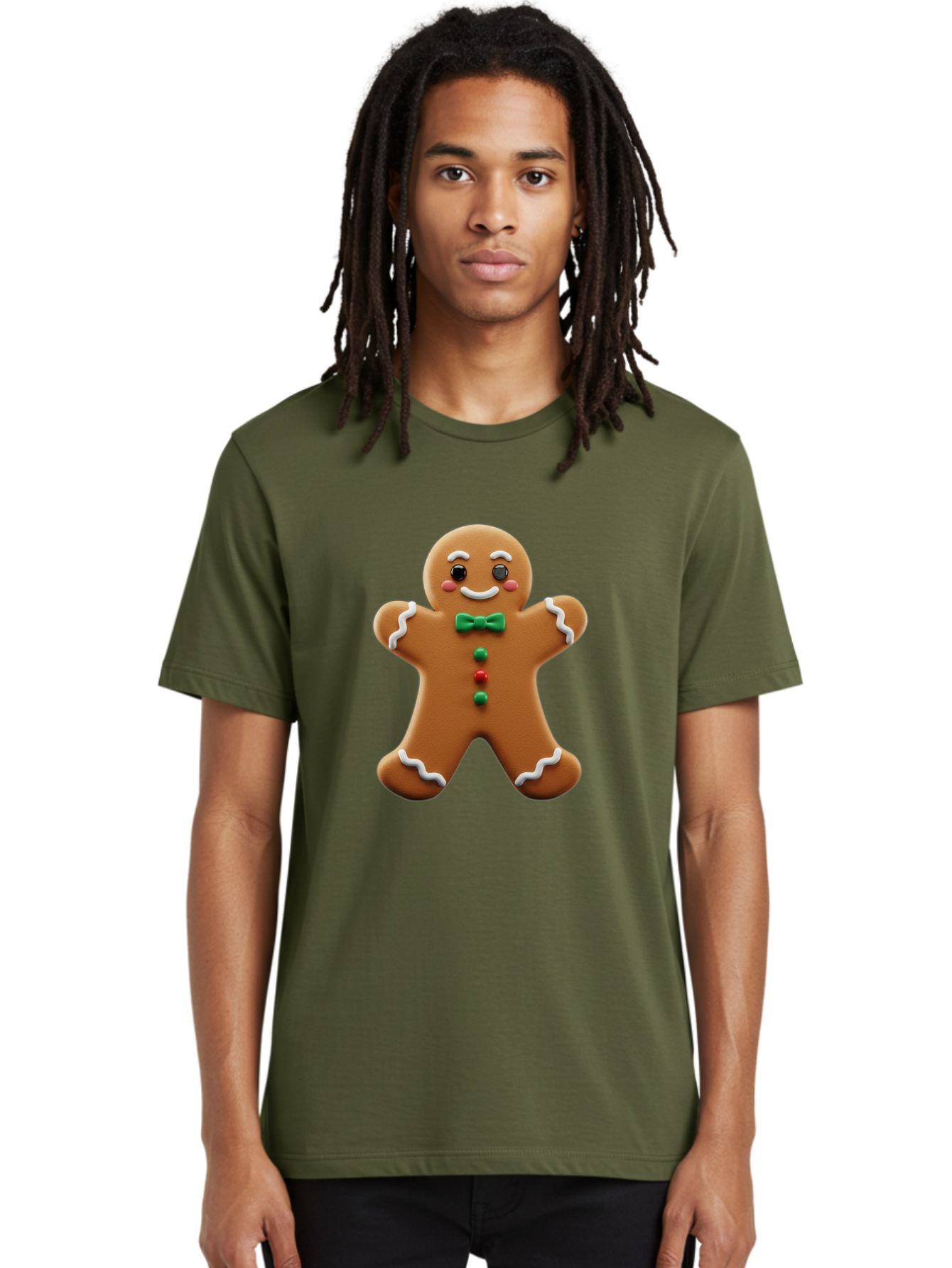 Gingerbread-Man-3 Men'S Graphic Tee, 100% Cotton, Comfortable Casual Summer Wear, Machine Washable, Gingerbread Man, Festive Treat, Christmas Cookie, Holiday Baking, Sugar Decoration, Icing Details, Animated Character, Cartoon Style, Bab951