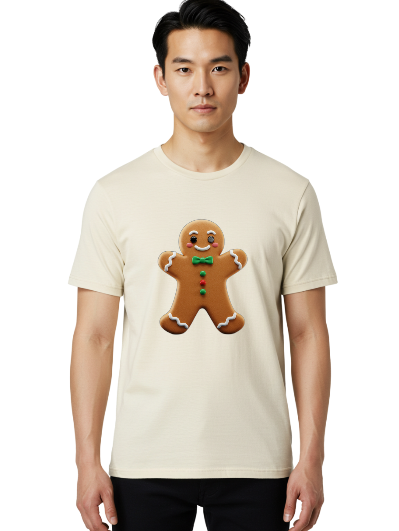 Gingerbread-Man-3 Men'S Graphic Tee, 100% Cotton, Comfortable Casual Summer Wear, Machine Washable, Gingerbread Man, Festive Treat, Christmas Cookie, Holiday Baking, Sugar Decoration, Icing Details, Animated Character, Cartoon Style, Bab951