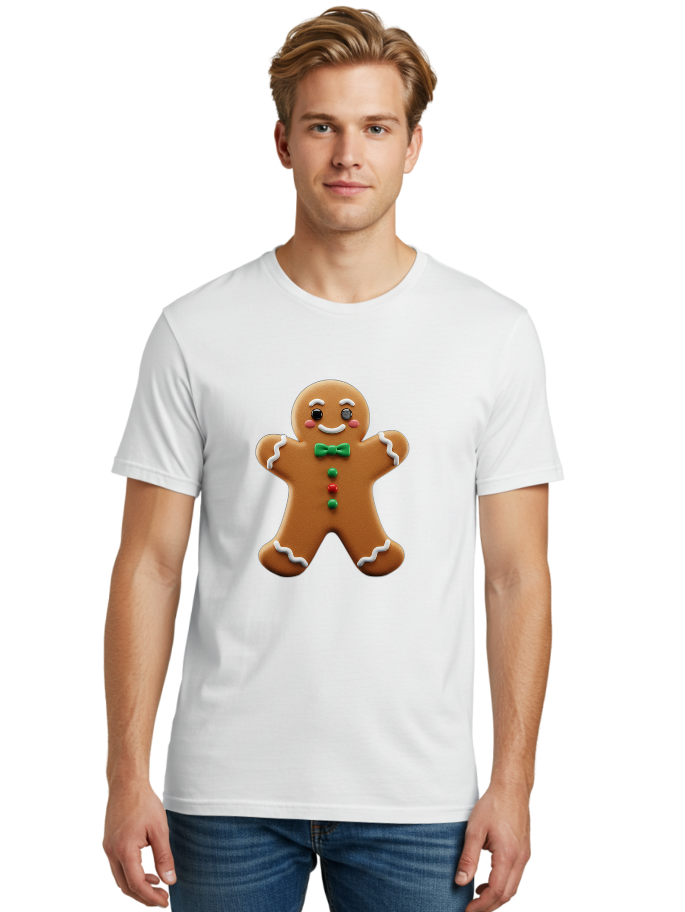 Gingerbread-Man-3 Men'S Graphic Tee, 100% Cotton, Comfortable Casual Summer Wear, Machine Washable, Gingerbread Man, Festive Treat, Christmas Cookie, Holiday Baking, Sugar Decoration, Icing Details, Animated Character, Cartoon Style, Bab951