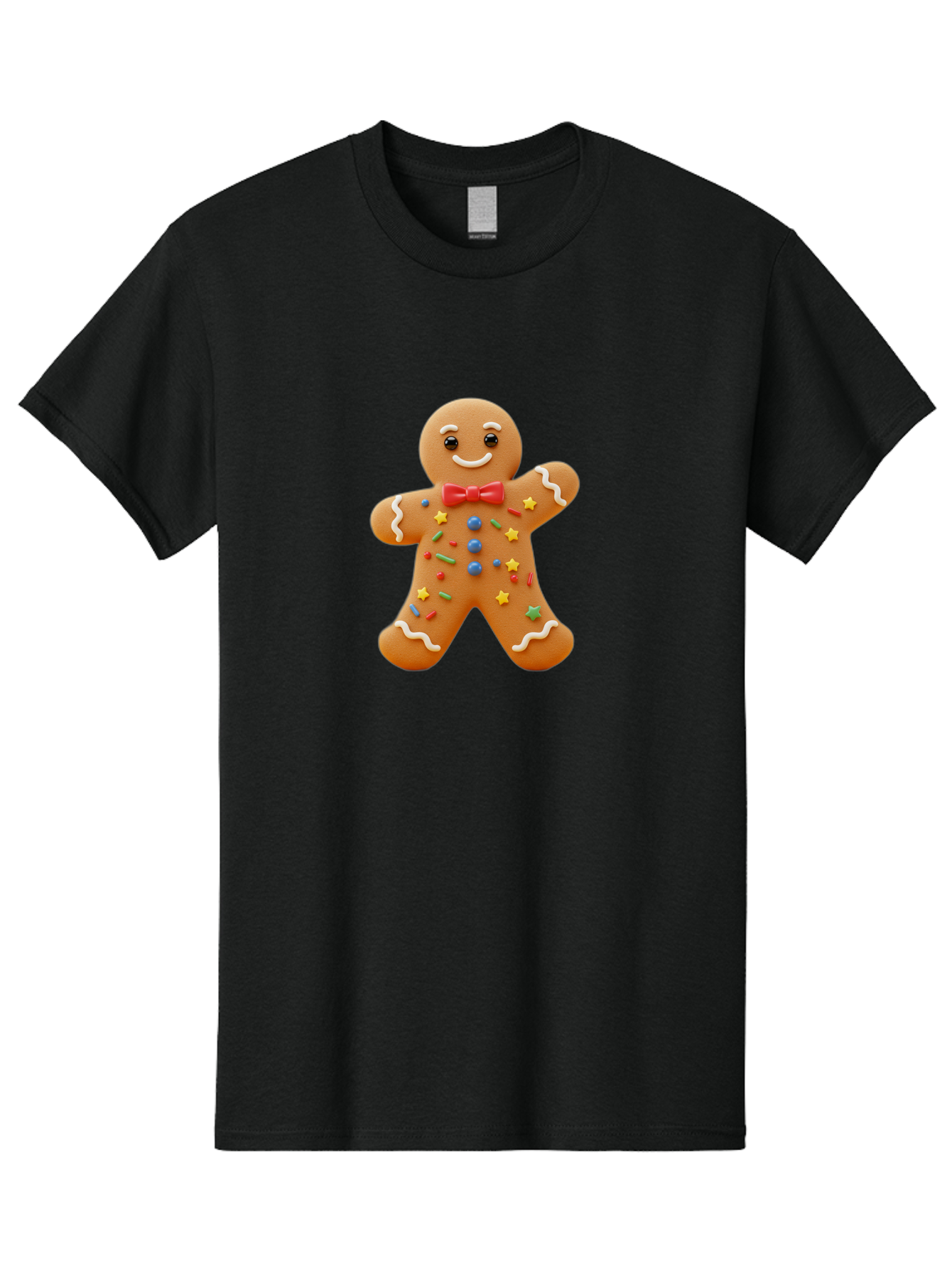 Gingerbread-Man-4 Men'S Graphic Tee, 100% Cotton, Comfortable Casual Summer Wear, Machine Washable, Gingerbread Man, Festive Treat, Holiday Cookie, Icing Decorations, Colorful Sprinkles, Red Bow Tie, Cartoon Character, Sweet Delight, Baking, Bab952