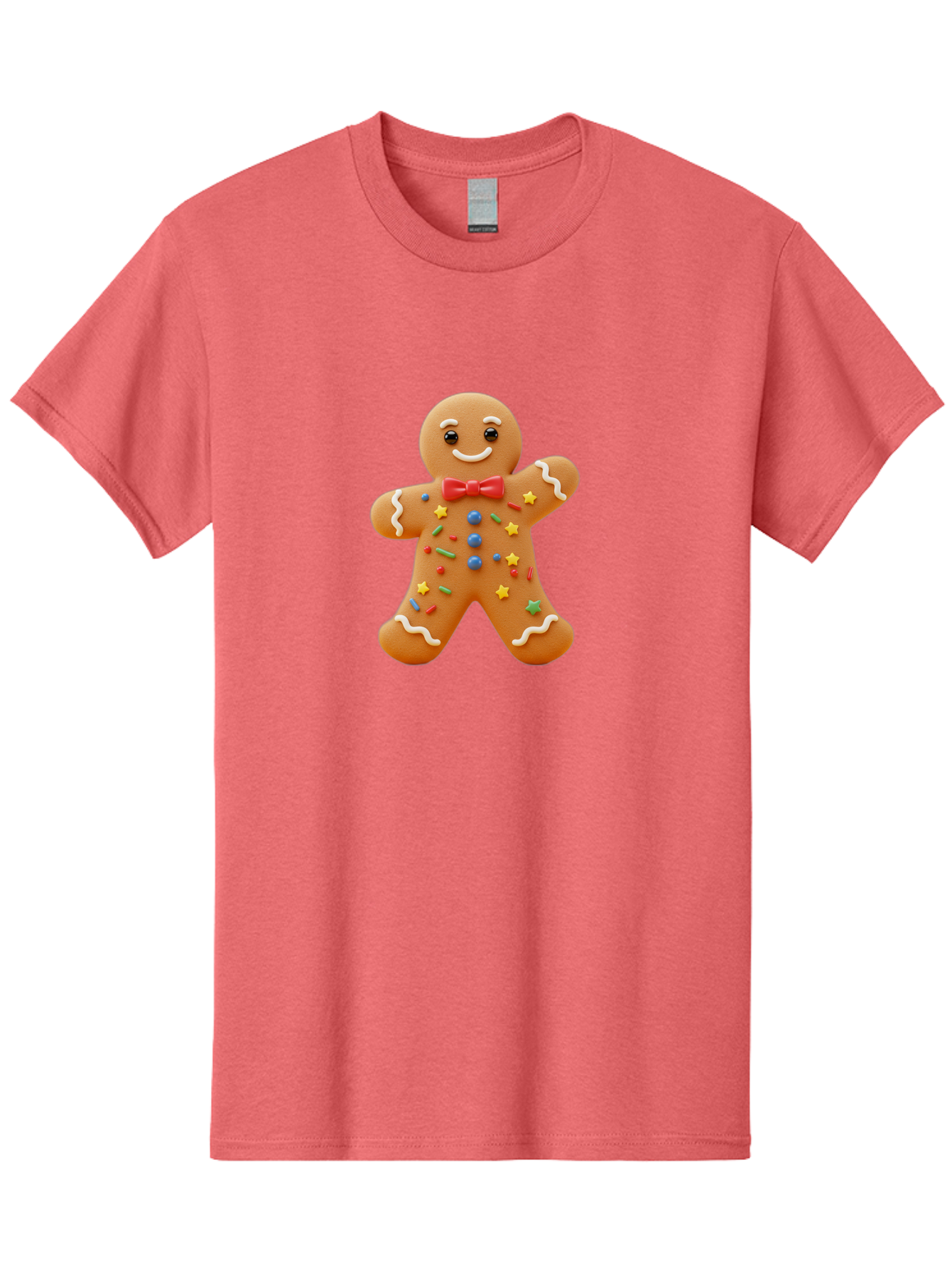Gingerbread-Man-4 Men'S Graphic Tee, 100% Cotton, Comfortable Casual Summer Wear, Machine Washable, Gingerbread Man, Festive Treat, Holiday Cookie, Icing Decorations, Colorful Sprinkles, Red Bow Tie, Cartoon Character, Sweet Delight, Baking, Bab952