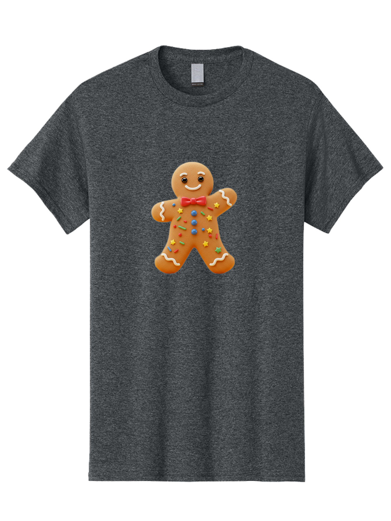 Gingerbread-Man-4 Men'S Graphic Tee, 100% Cotton, Comfortable Casual Summer Wear, Machine Washable, Gingerbread Man, Festive Treat, Holiday Cookie, Icing Decorations, Colorful Sprinkles, Red Bow Tie, Cartoon Character, Sweet Delight, Baking, Bab952