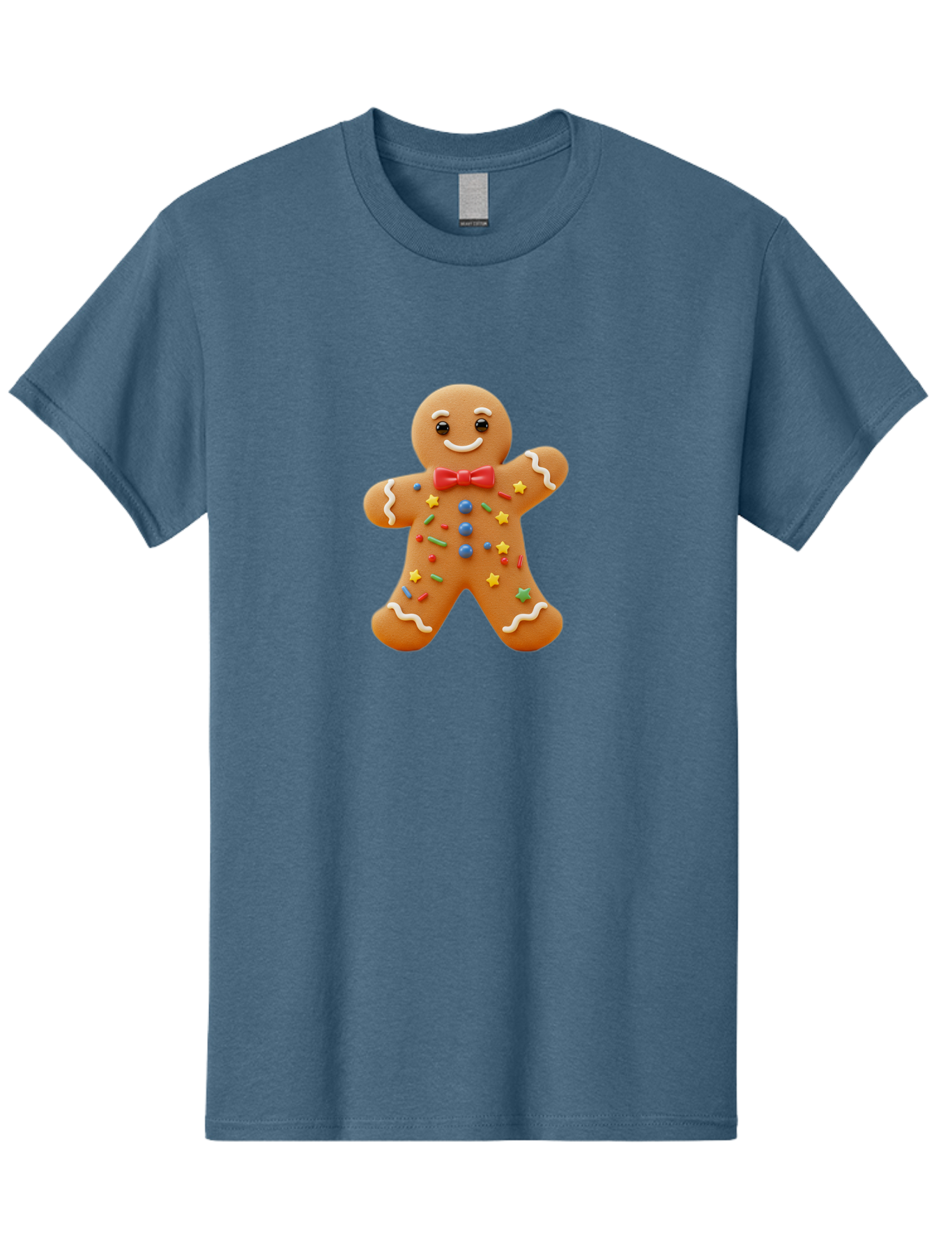 Gingerbread-Man-4 Men'S Graphic Tee, 100% Cotton, Comfortable Casual Summer Wear, Machine Washable, Gingerbread Man, Festive Treat, Holiday Cookie, Icing Decorations, Colorful Sprinkles, Red Bow Tie, Cartoon Character, Sweet Delight, Baking, Bab952