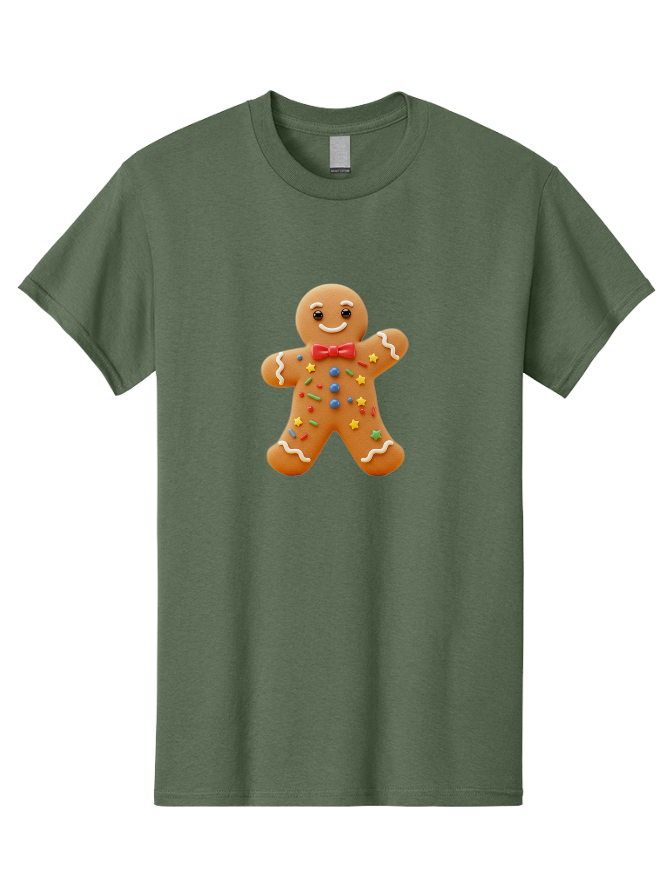 Gingerbread-Man-4 Men'S Graphic Tee, 100% Cotton, Comfortable Casual Summer Wear, Machine Washable, Gingerbread Man, Festive Treat, Holiday Cookie, Icing Decorations, Colorful Sprinkles, Red Bow Tie, Cartoon Character, Sweet Delight, Baking, Bab952
