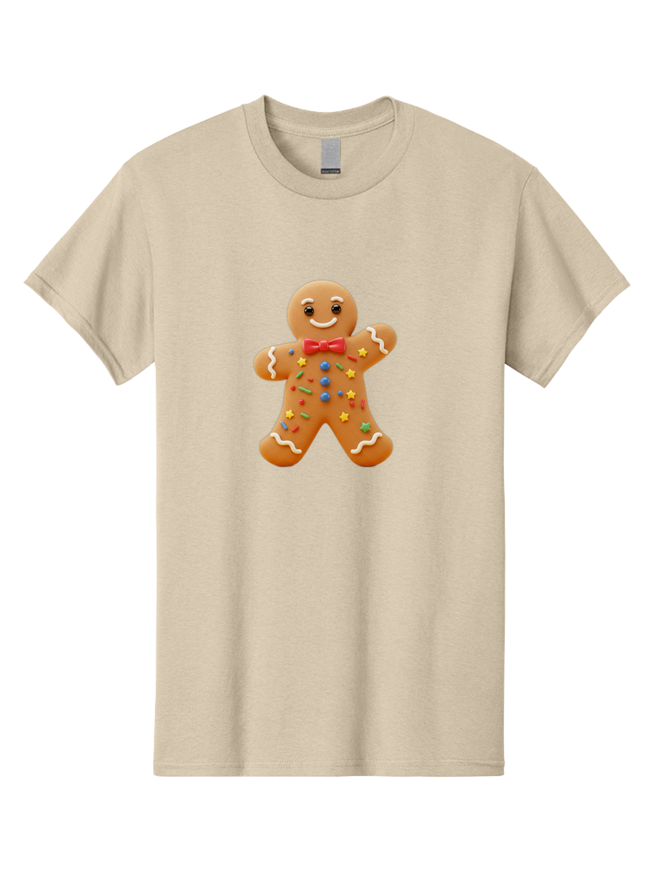 Gingerbread-Man-4 Men'S Graphic Tee, 100% Cotton, Comfortable Casual Summer Wear, Machine Washable, Gingerbread Man, Festive Treat, Holiday Cookie, Icing Decorations, Colorful Sprinkles, Red Bow Tie, Cartoon Character, Sweet Delight, Baking, Bab952