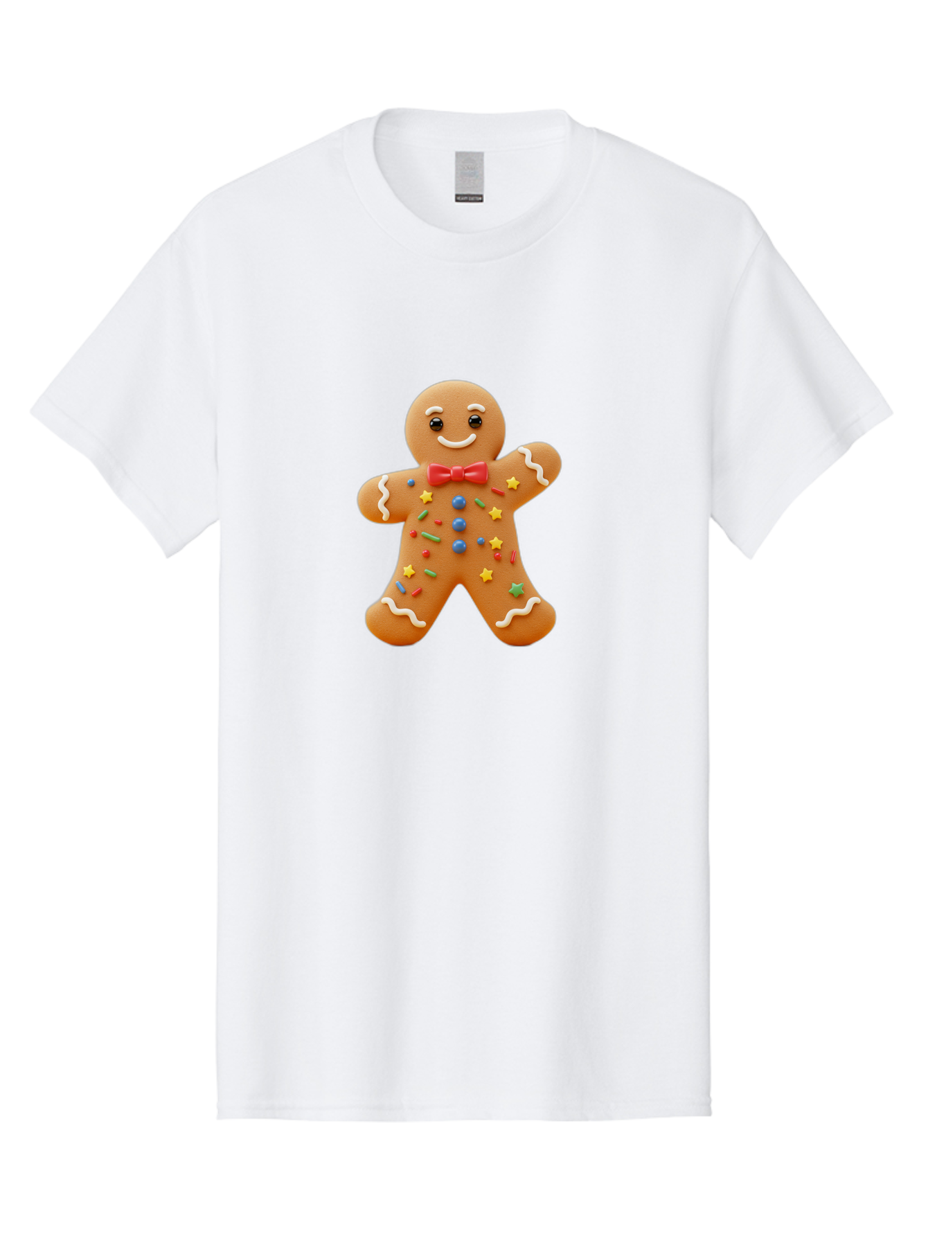 Gingerbread-Man-4 Men'S Graphic Tee, 100% Cotton, Comfortable Casual Summer Wear, Machine Washable, Gingerbread Man, Festive Treat, Holiday Cookie, Icing Decorations, Colorful Sprinkles, Red Bow Tie, Cartoon Character, Sweet Delight, Baking, Bab952