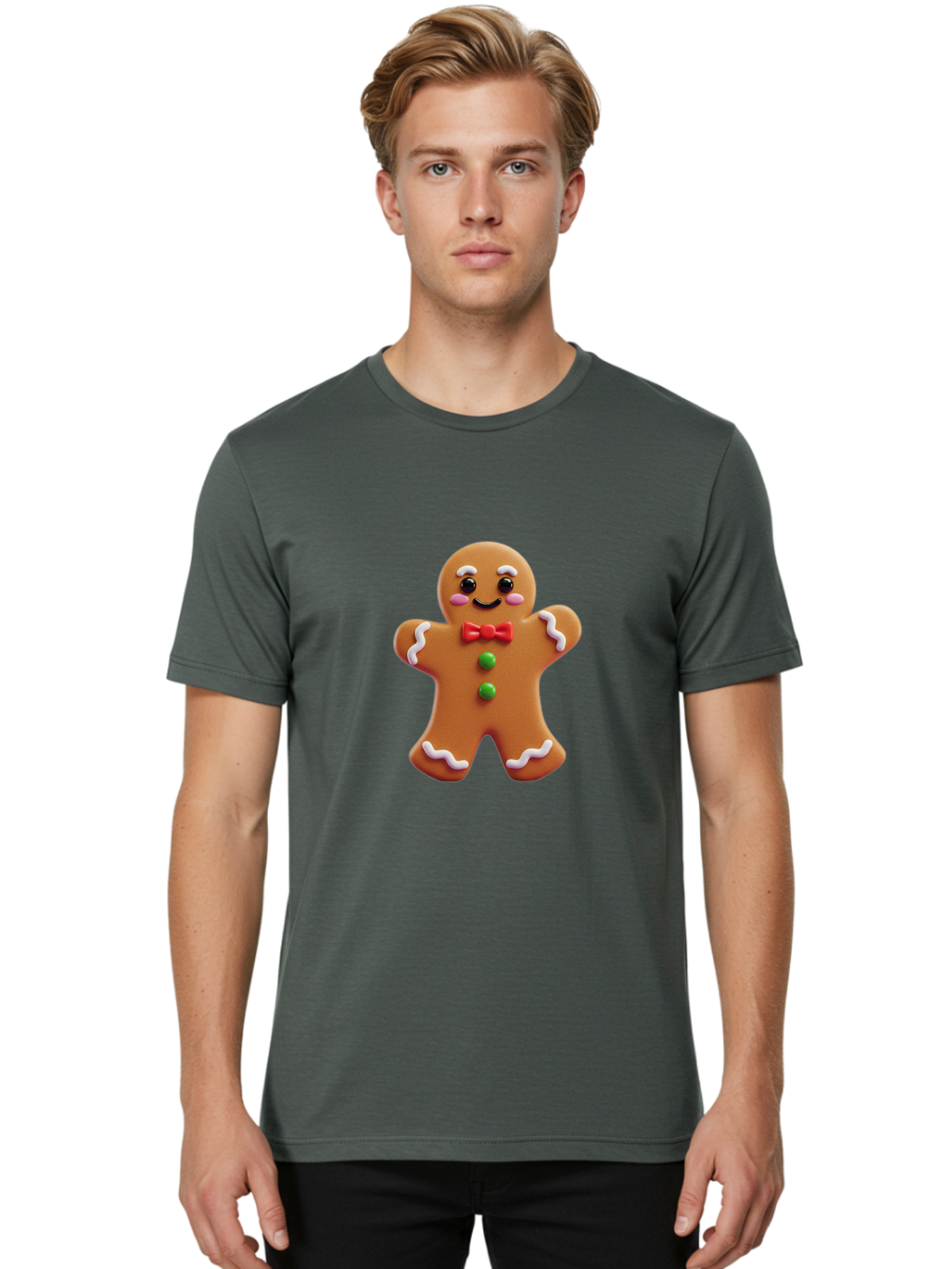 Gingerbread-Man-6 Men'S Graphic Tee, 100% Cotton, Comfortable Casual Summer Wear, Machine Washable, Gingerbread Man, Christmas Cookie, Holiday Treat, Sweet Decoration, Festive Dessert, Bakery Delight, Adorable Character Bab954