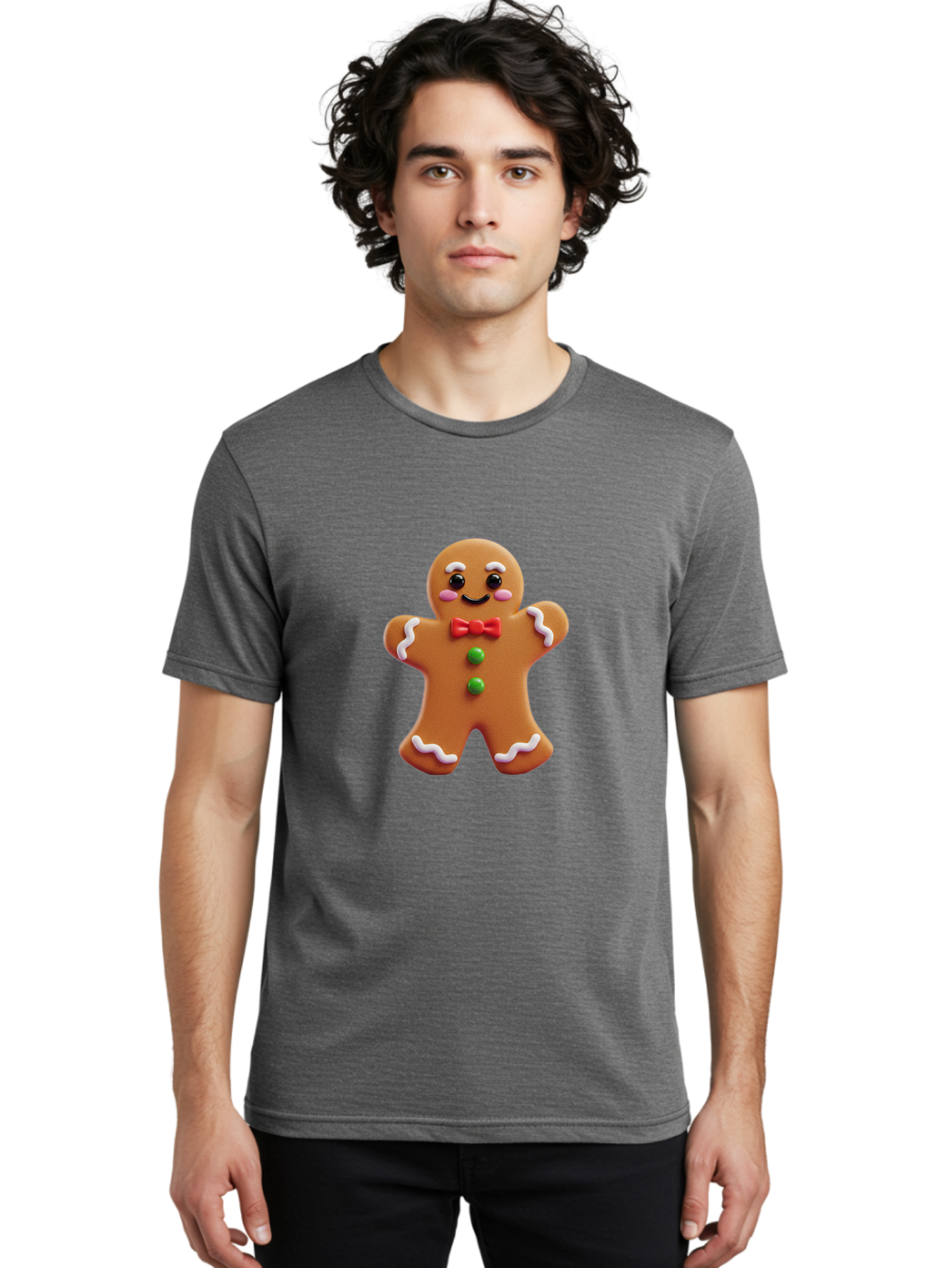 Gingerbread-Man-6 Men'S Graphic Tee, 100% Cotton, Comfortable Casual Summer Wear, Machine Washable, Gingerbread Man, Christmas Cookie, Holiday Treat, Sweet Decoration, Festive Dessert, Bakery Delight, Adorable Character Bab954