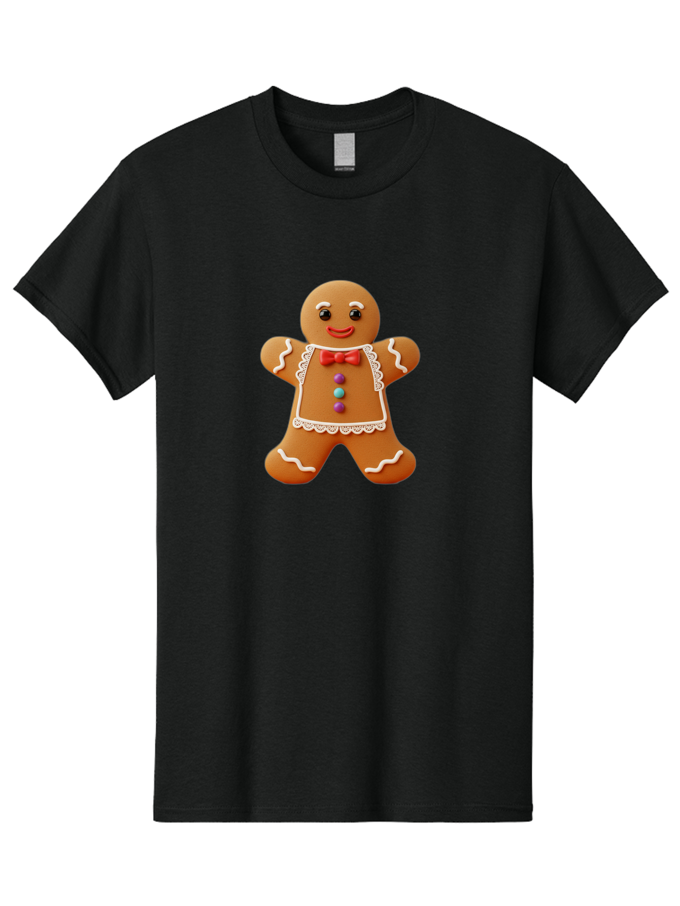 Gingerbread-Man-7 Men'S Graphic Tee, 100% Cotton, Comfortable Casual Summer Wear, Machine Washable, Gingerbread Man, Festive Holiday Treat, Sweet Cookie, Icing Details, Red Bow Tie, Colorful Candy Buttons, Cartoon Style, Whimsical Design, Bab955