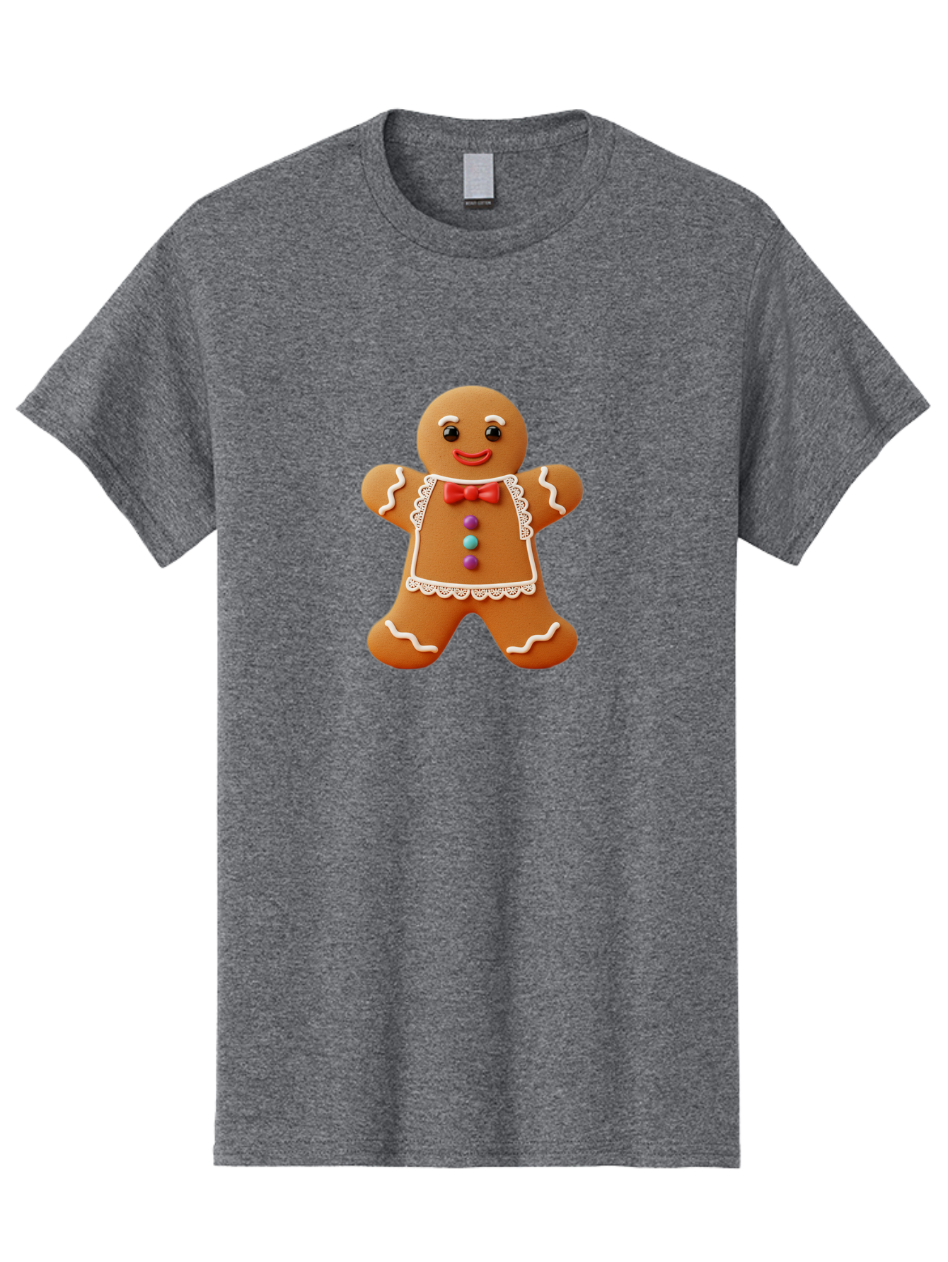 Gingerbread-Man-7 Men'S Graphic Tee, 100% Cotton, Comfortable Casual Summer Wear, Machine Washable, Gingerbread Man, Festive Holiday Treat, Sweet Cookie, Icing Details, Red Bow Tie, Colorful Candy Buttons, Cartoon Style, Whimsical Design, Bab955