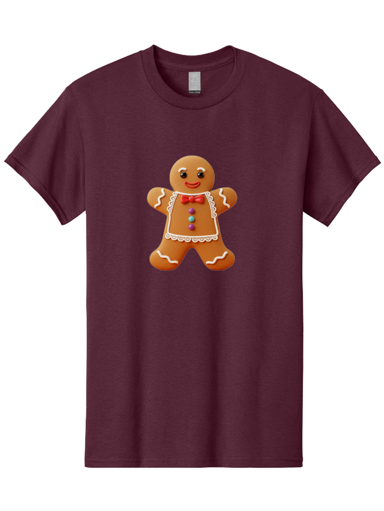Gingerbread-Man-7 Men'S Graphic Tee, 100% Cotton, Comfortable Casual Summer Wear, Machine Washable, Gingerbread Man, Festive Holiday Treat, Sweet Cookie, Icing Details, Red Bow Tie, Colorful Candy Buttons, Cartoon Style, Whimsical Design, Bab955