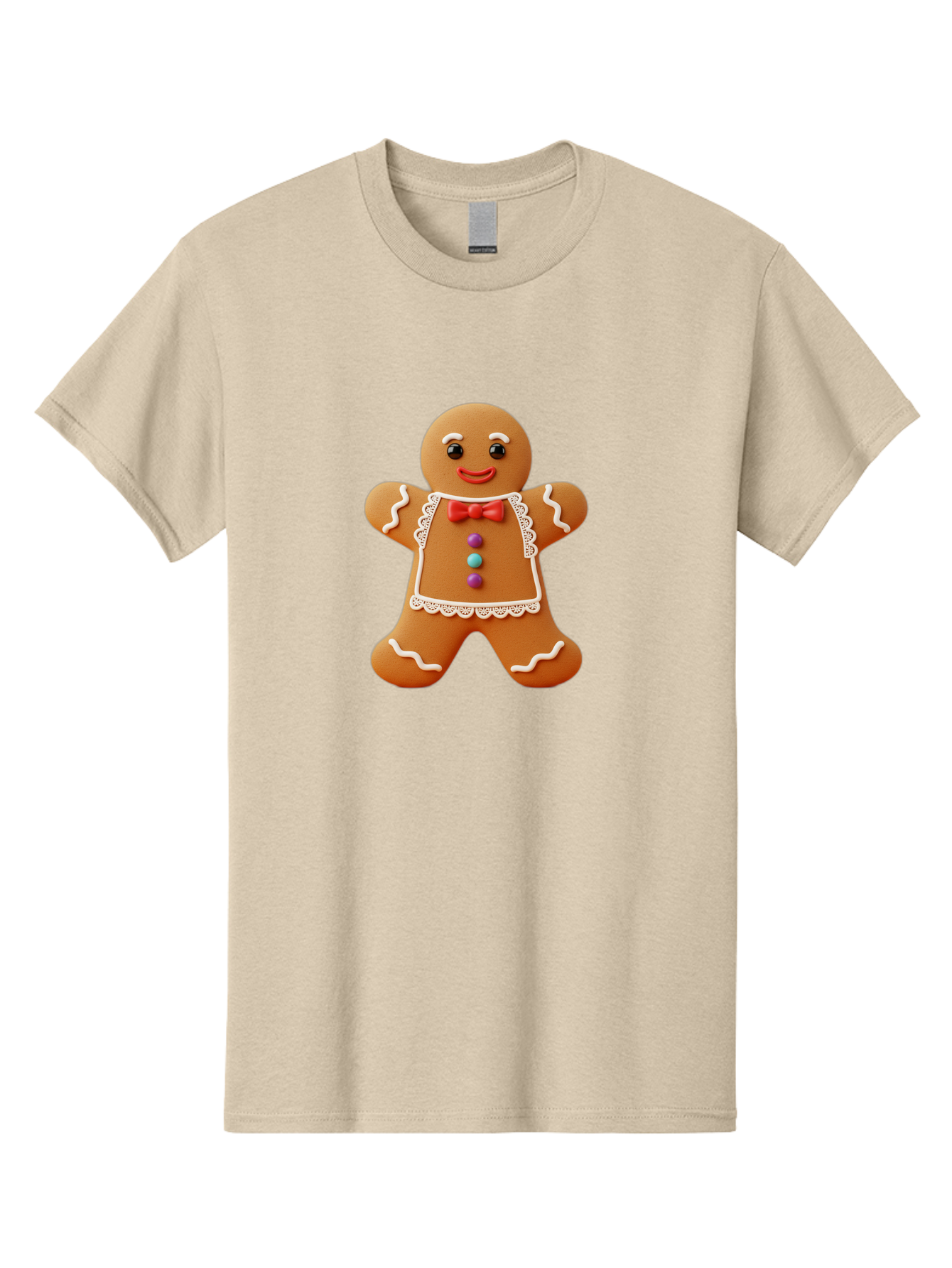 Gingerbread-Man-7 Men'S Graphic Tee, 100% Cotton, Comfortable Casual Summer Wear, Machine Washable, Gingerbread Man, Festive Holiday Treat, Sweet Cookie, Icing Details, Red Bow Tie, Colorful Candy Buttons, Cartoon Style, Whimsical Design, Bab955
