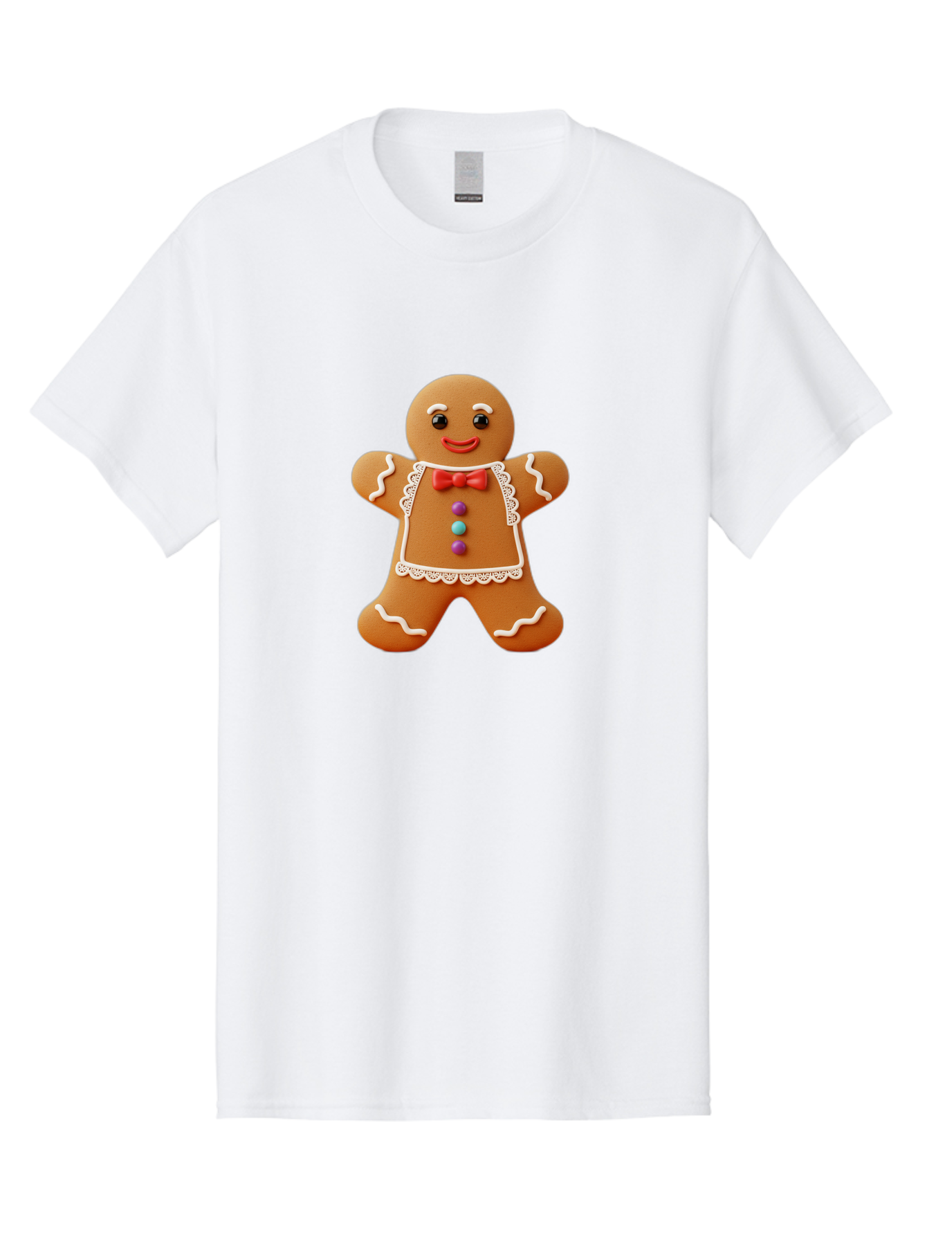 Gingerbread-Man-7 Men'S Graphic Tee, 100% Cotton, Comfortable Casual Summer Wear, Machine Washable, Gingerbread Man, Festive Holiday Treat, Sweet Cookie, Icing Details, Red Bow Tie, Colorful Candy Buttons, Cartoon Style, Whimsical Design, Bab955