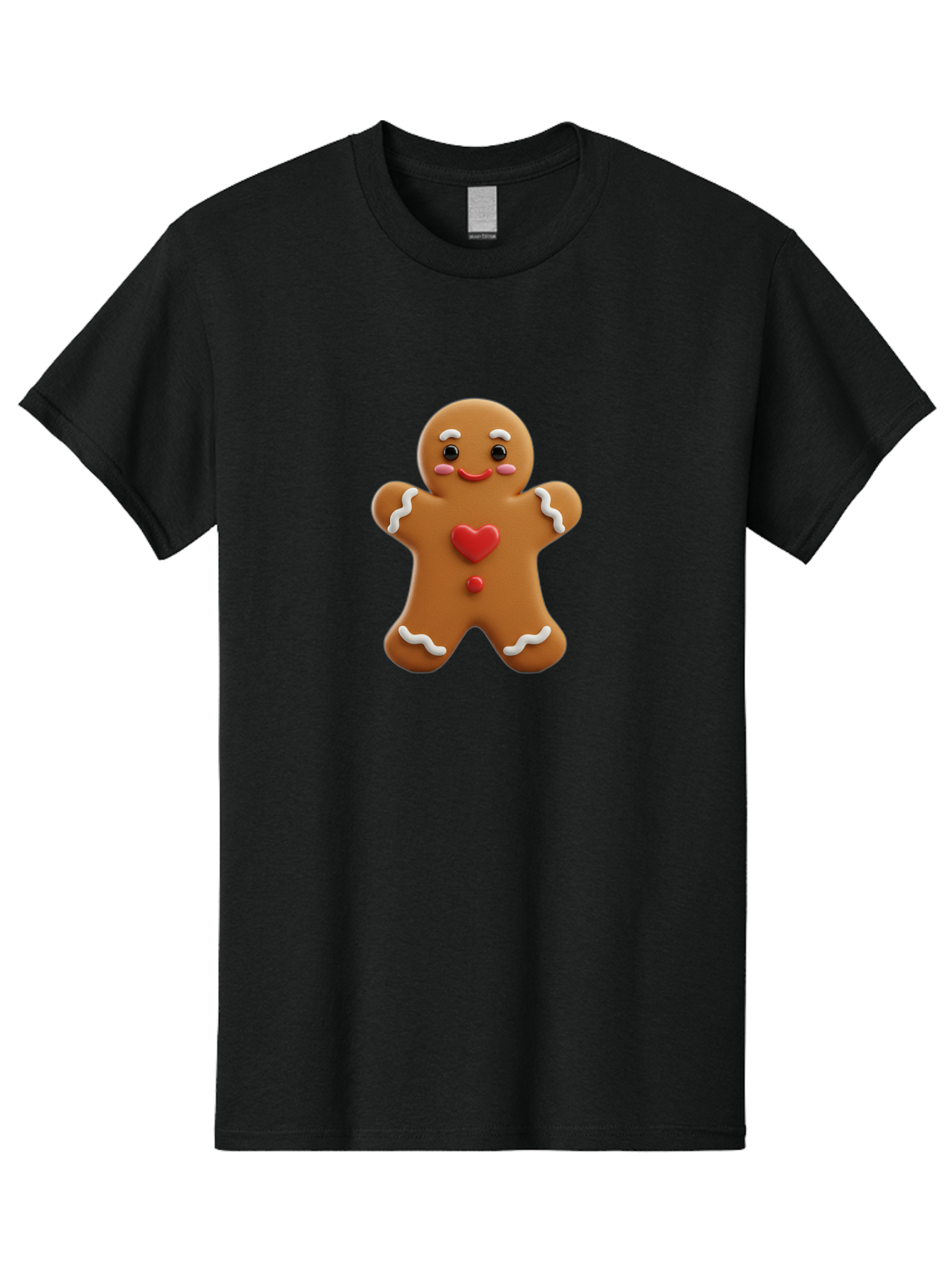 Gingerbread-Man-8 Men'S Graphic Tee, 100% Cotton, Comfortable Casual Summer Wear, Machine Washable, 3D Gingerbread Man, Festive Holiday Treat, Cartoon Character, White Icing Details, Red Heart Decoration, Sweet Indulgence, Christmas Cookie, Bab956