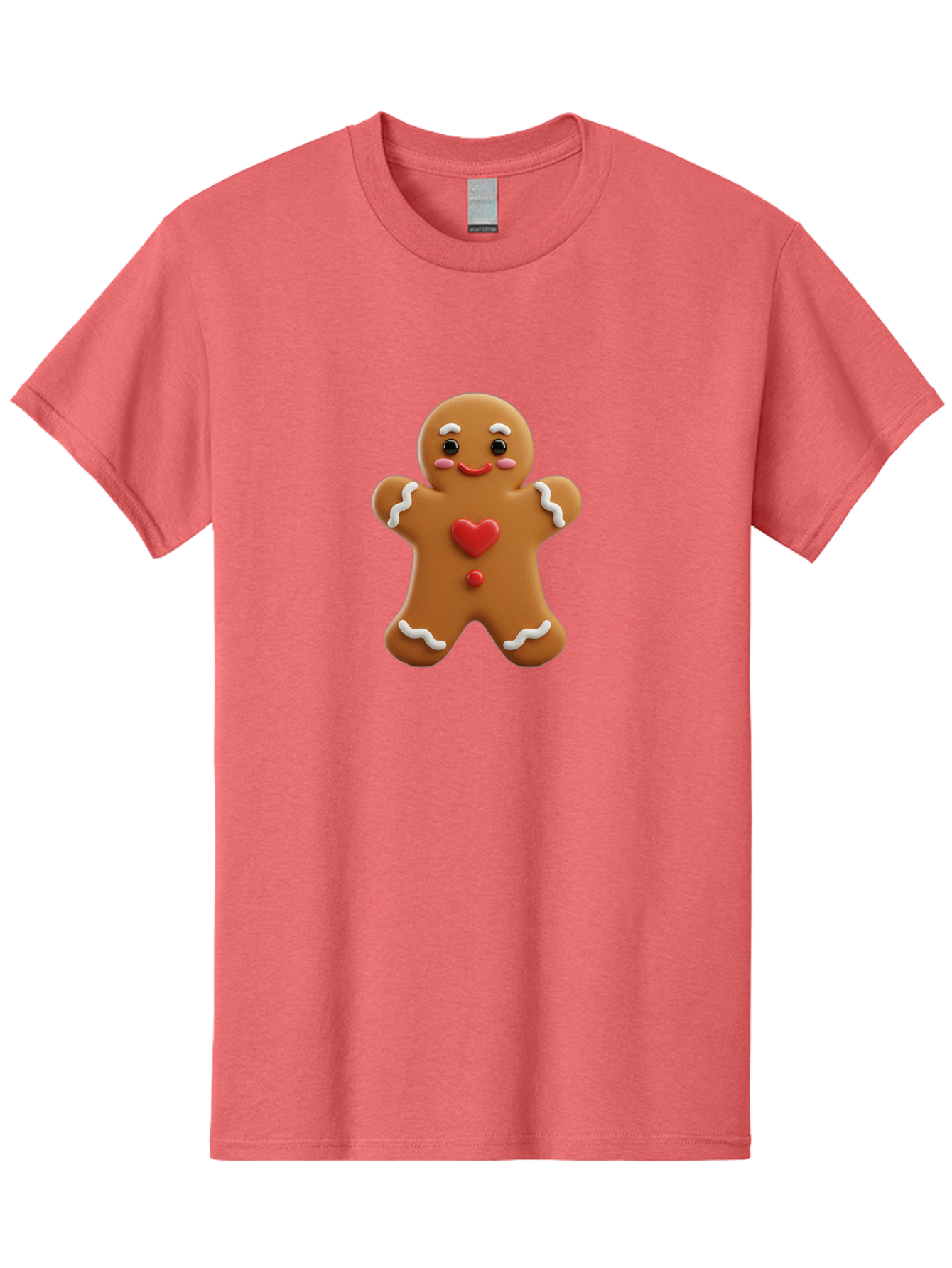 Gingerbread-Man-8 Men'S Graphic Tee, 100% Cotton, Comfortable Casual Summer Wear, Machine Washable, 3D Gingerbread Man, Festive Holiday Treat, Cartoon Character, White Icing Details, Red Heart Decoration, Sweet Indulgence, Christmas Cookie, Bab956