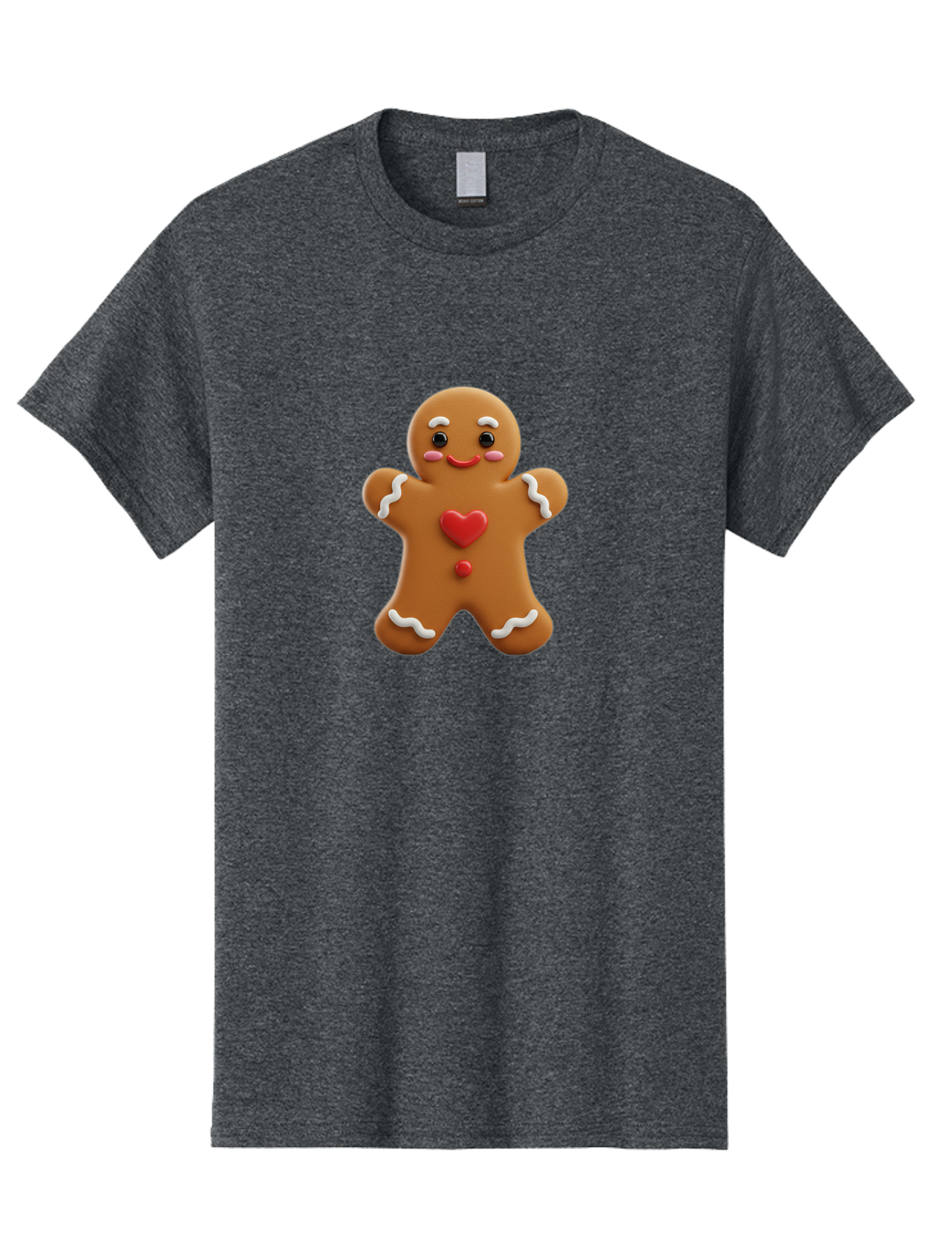 Gingerbread-Man-8 Men'S Graphic Tee, 100% Cotton, Comfortable Casual Summer Wear, Machine Washable, 3D Gingerbread Man, Festive Holiday Treat, Cartoon Character, White Icing Details, Red Heart Decoration, Sweet Indulgence, Christmas Cookie, Bab956