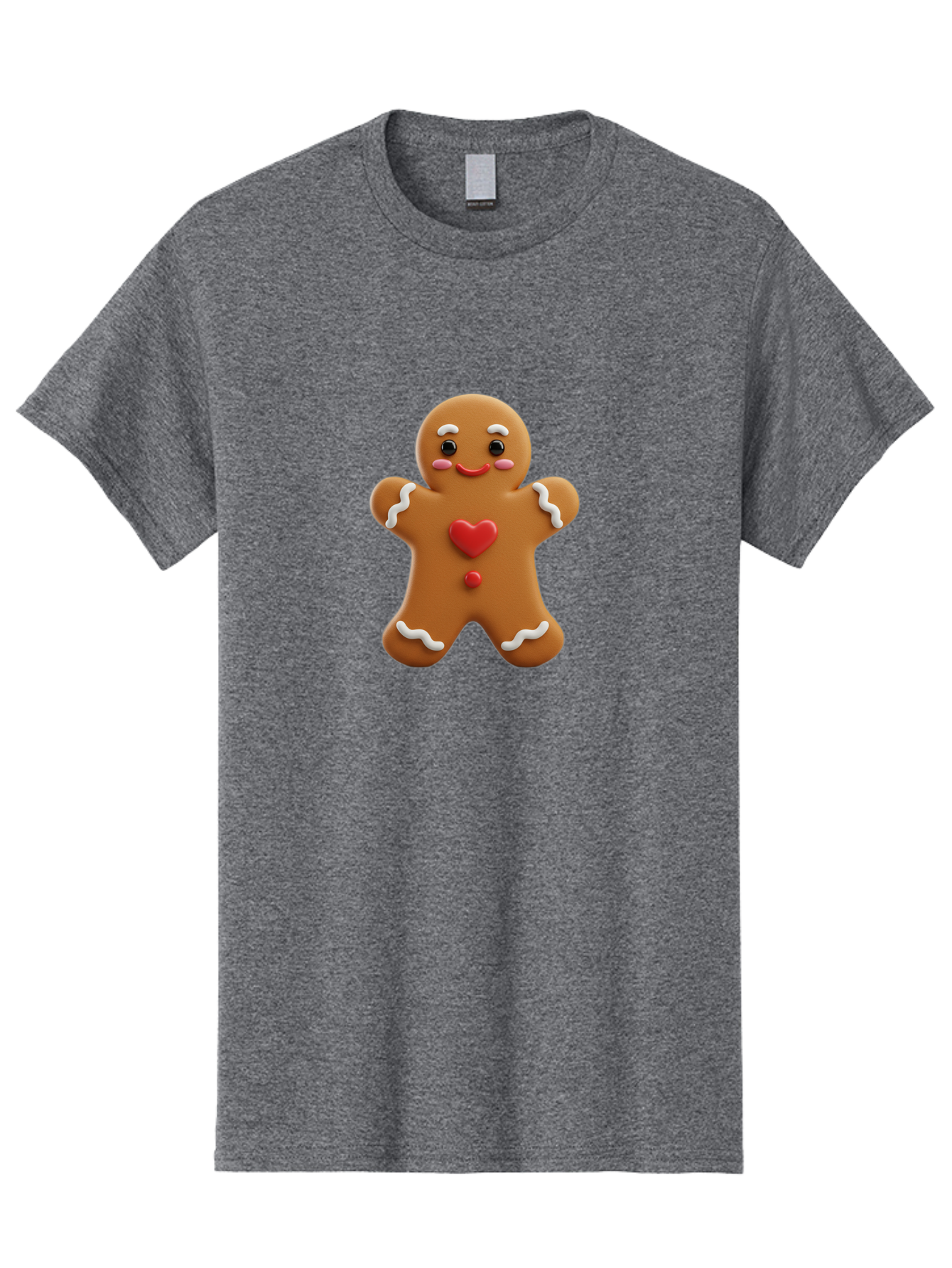 Gingerbread-Man-8 Men'S Graphic Tee, 100% Cotton, Comfortable Casual Summer Wear, Machine Washable, 3D Gingerbread Man, Festive Holiday Treat, Cartoon Character, White Icing Details, Red Heart Decoration, Sweet Indulgence, Christmas Cookie, Bab956