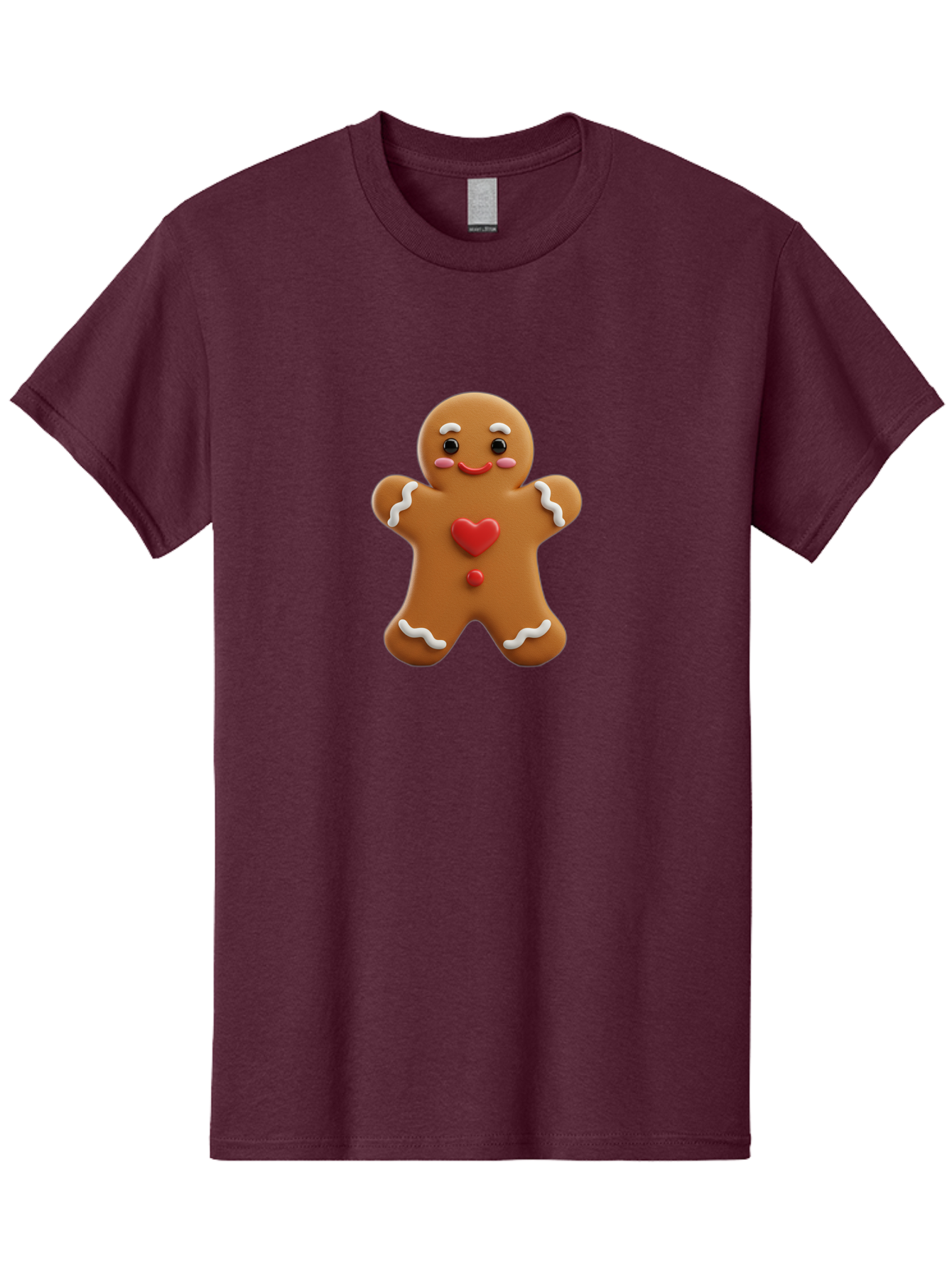 Gingerbread-Man-8 Men'S Graphic Tee, 100% Cotton, Comfortable Casual Summer Wear, Machine Washable, 3D Gingerbread Man, Festive Holiday Treat, Cartoon Character, White Icing Details, Red Heart Decoration, Sweet Indulgence, Christmas Cookie, Bab956