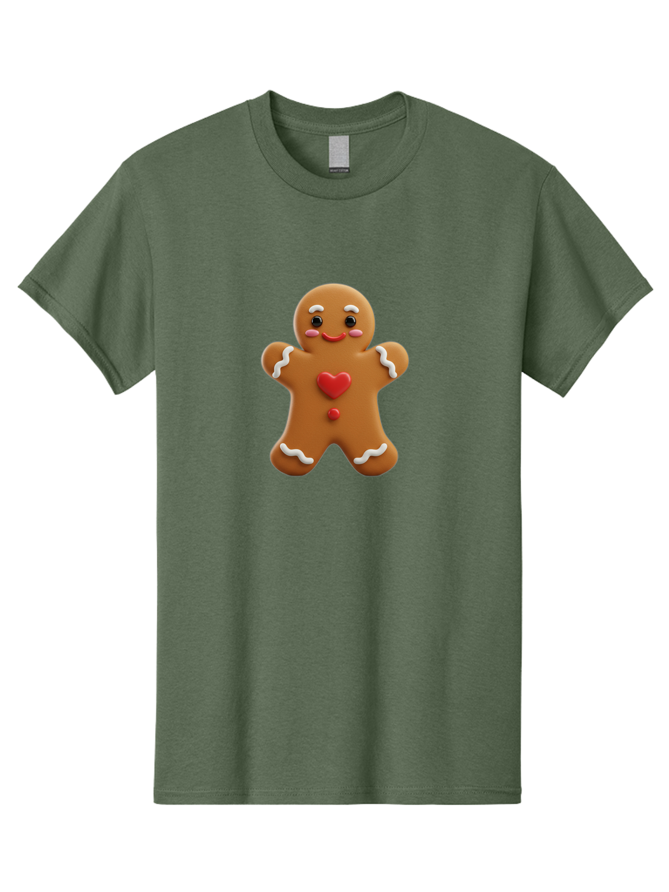 Gingerbread-Man-8 Men'S Graphic Tee, 100% Cotton, Comfortable Casual Summer Wear, Machine Washable, 3D Gingerbread Man, Festive Holiday Treat, Cartoon Character, White Icing Details, Red Heart Decoration, Sweet Indulgence, Christmas Cookie, Bab956