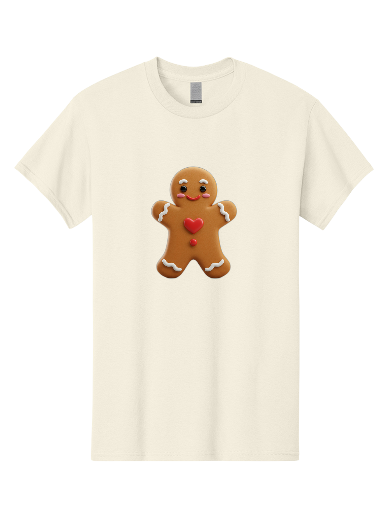 Gingerbread-Man-8 Men'S Graphic Tee, 100% Cotton, Comfortable Casual Summer Wear, Machine Washable, 3D Gingerbread Man, Festive Holiday Treat, Cartoon Character, White Icing Details, Red Heart Decoration, Sweet Indulgence, Christmas Cookie, Bab956