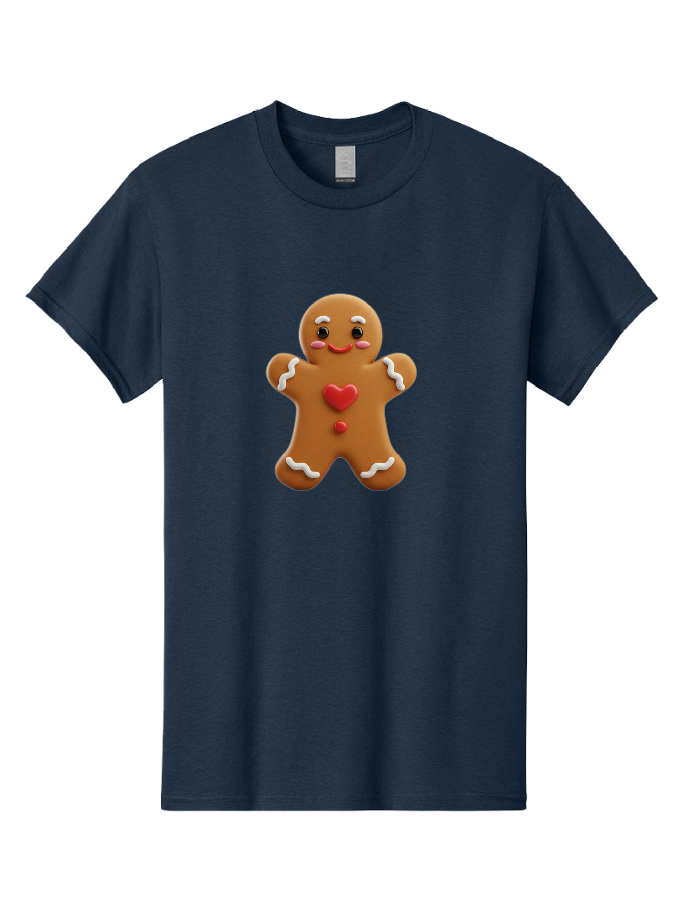 Gingerbread-Man-8 Men'S Graphic Tee, 100% Cotton, Comfortable Casual Summer Wear, Machine Washable, 3D Gingerbread Man, Festive Holiday Treat, Cartoon Character, White Icing Details, Red Heart Decoration, Sweet Indulgence, Christmas Cookie, Bab956