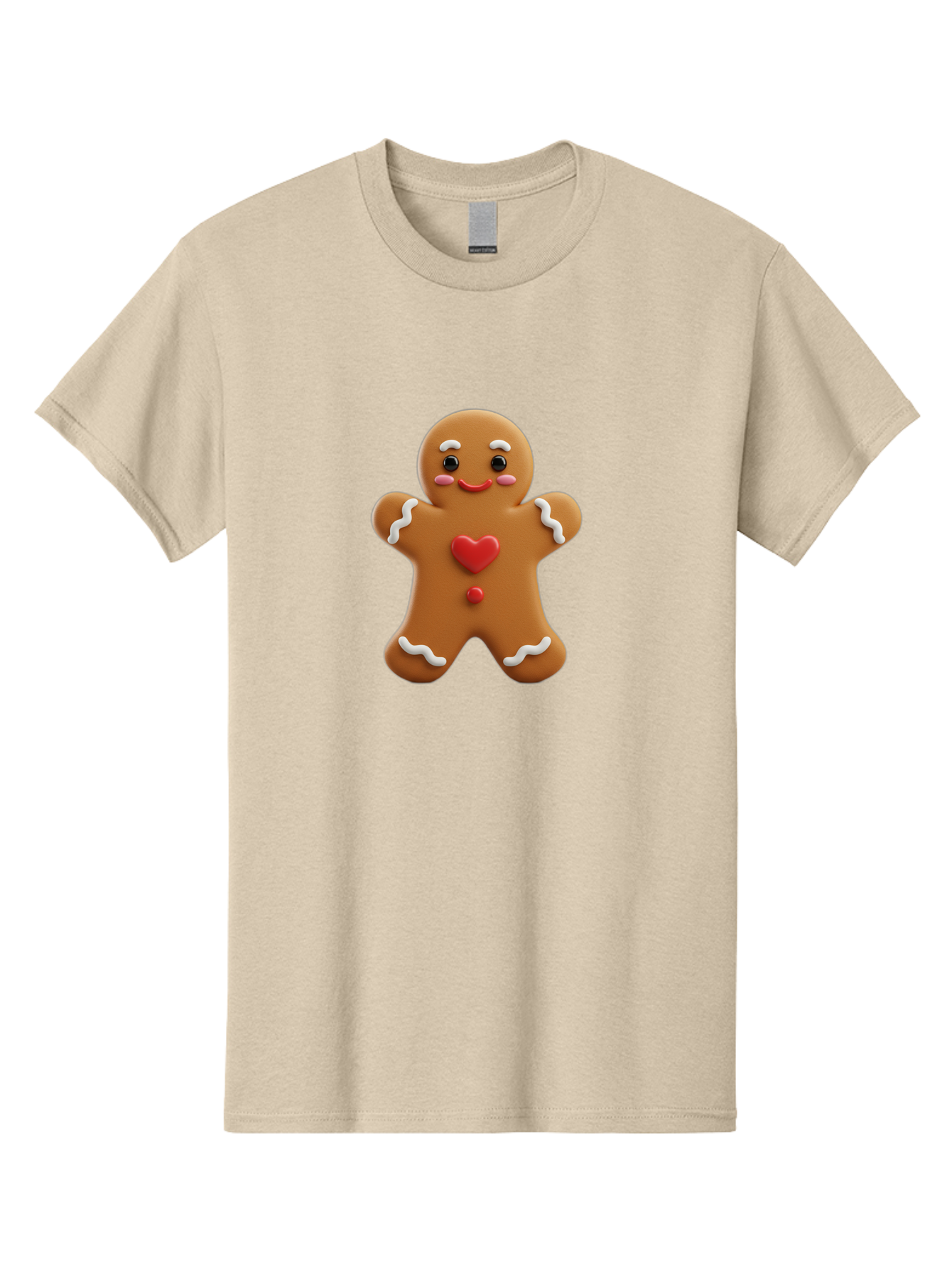 Gingerbread-Man-8 Men'S Graphic Tee, 100% Cotton, Comfortable Casual Summer Wear, Machine Washable, 3D Gingerbread Man, Festive Holiday Treat, Cartoon Character, White Icing Details, Red Heart Decoration, Sweet Indulgence, Christmas Cookie, Bab956