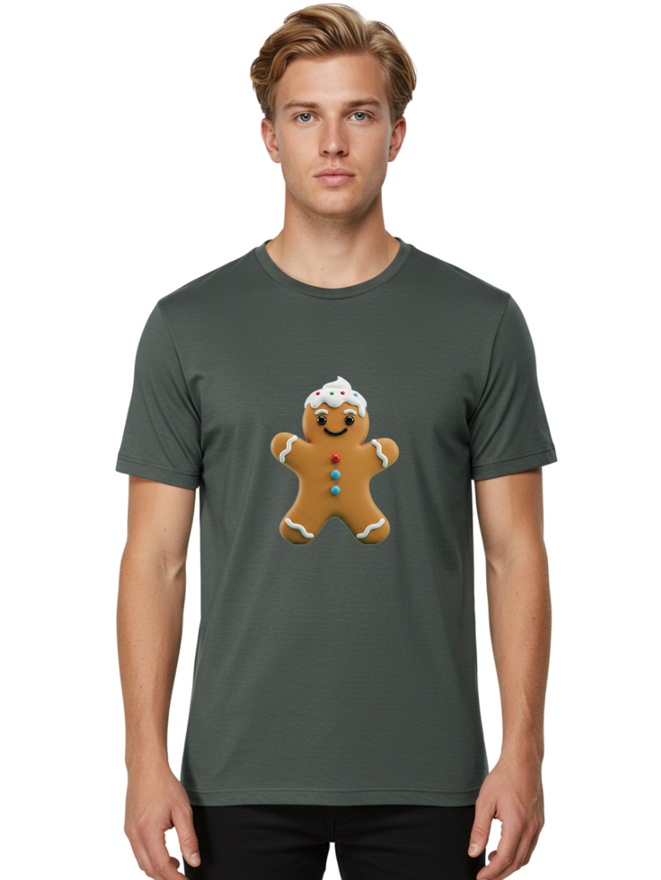 Gingerbread-Man-9 Men'S Graphic Tee, 100% Cotton, Comfortable Casual Summer Wear, Machine Washable, Gingerbread Man Cookie, Festive Treats, Holiday Baking, Christmas Dessert, Candy Decorations, Sweet Treats, Baked Goods, Icing Details Bab957