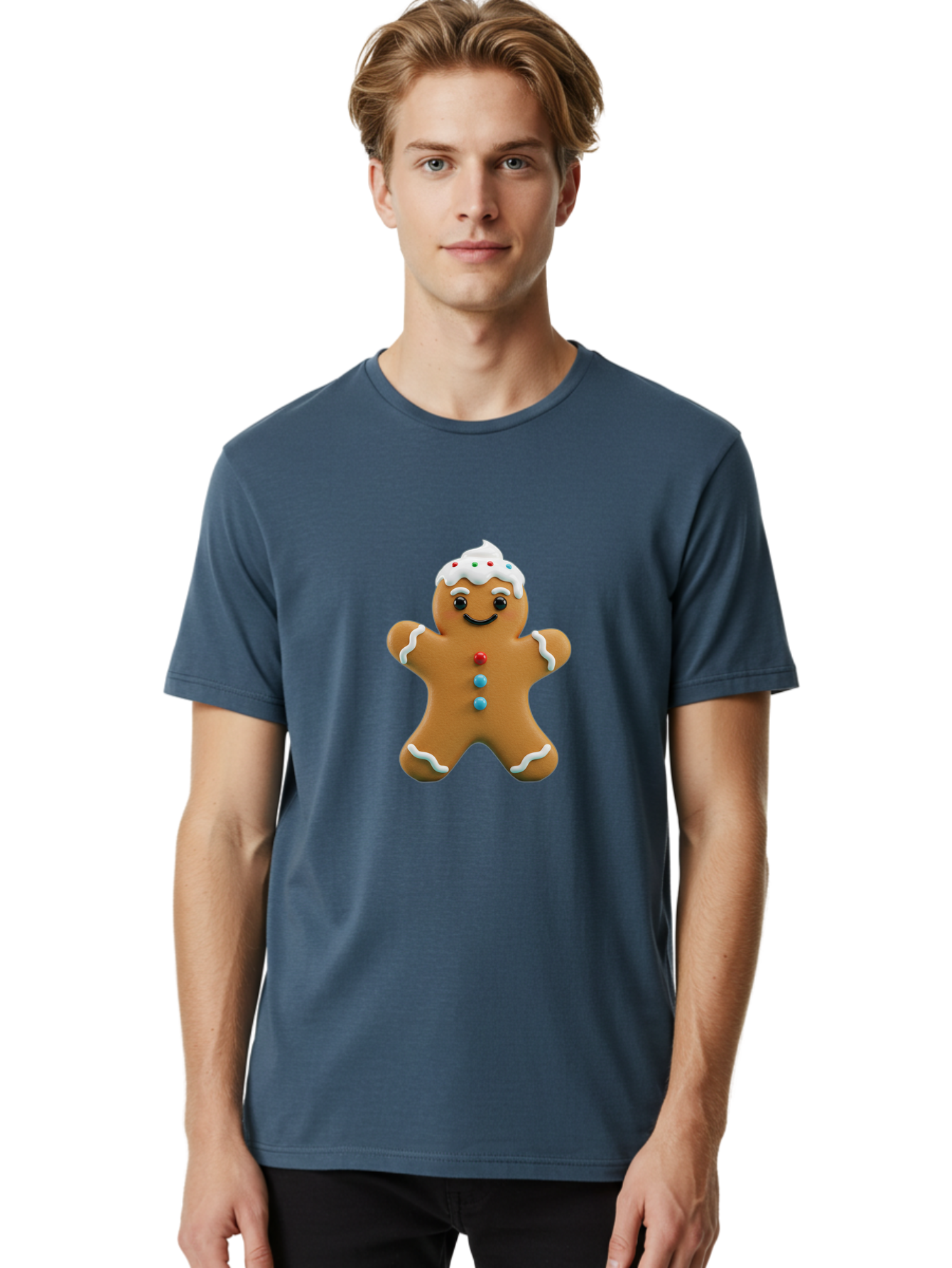 Gingerbread-Man-9 Men'S Graphic Tee, 100% Cotton, Comfortable Casual Summer Wear, Machine Washable, Gingerbread Man Cookie, Festive Treats, Holiday Baking, Christmas Dessert, Candy Decorations, Sweet Treats, Baked Goods, Icing Details Bab957