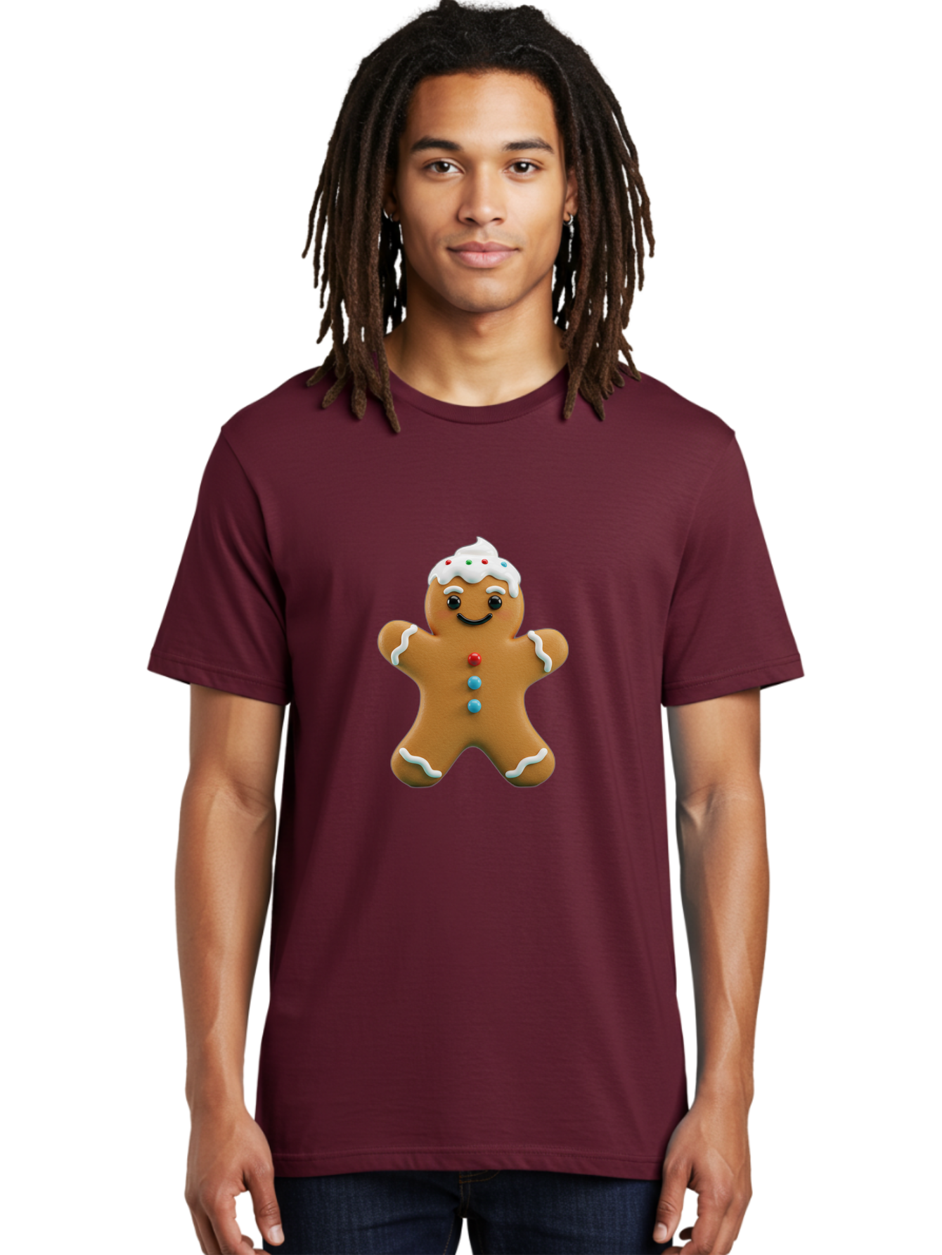 Gingerbread-Man-9 Men'S Graphic Tee, 100% Cotton, Comfortable Casual Summer Wear, Machine Washable, Gingerbread Man Cookie, Festive Treats, Holiday Baking, Christmas Dessert, Candy Decorations, Sweet Treats, Baked Goods, Icing Details Bab957