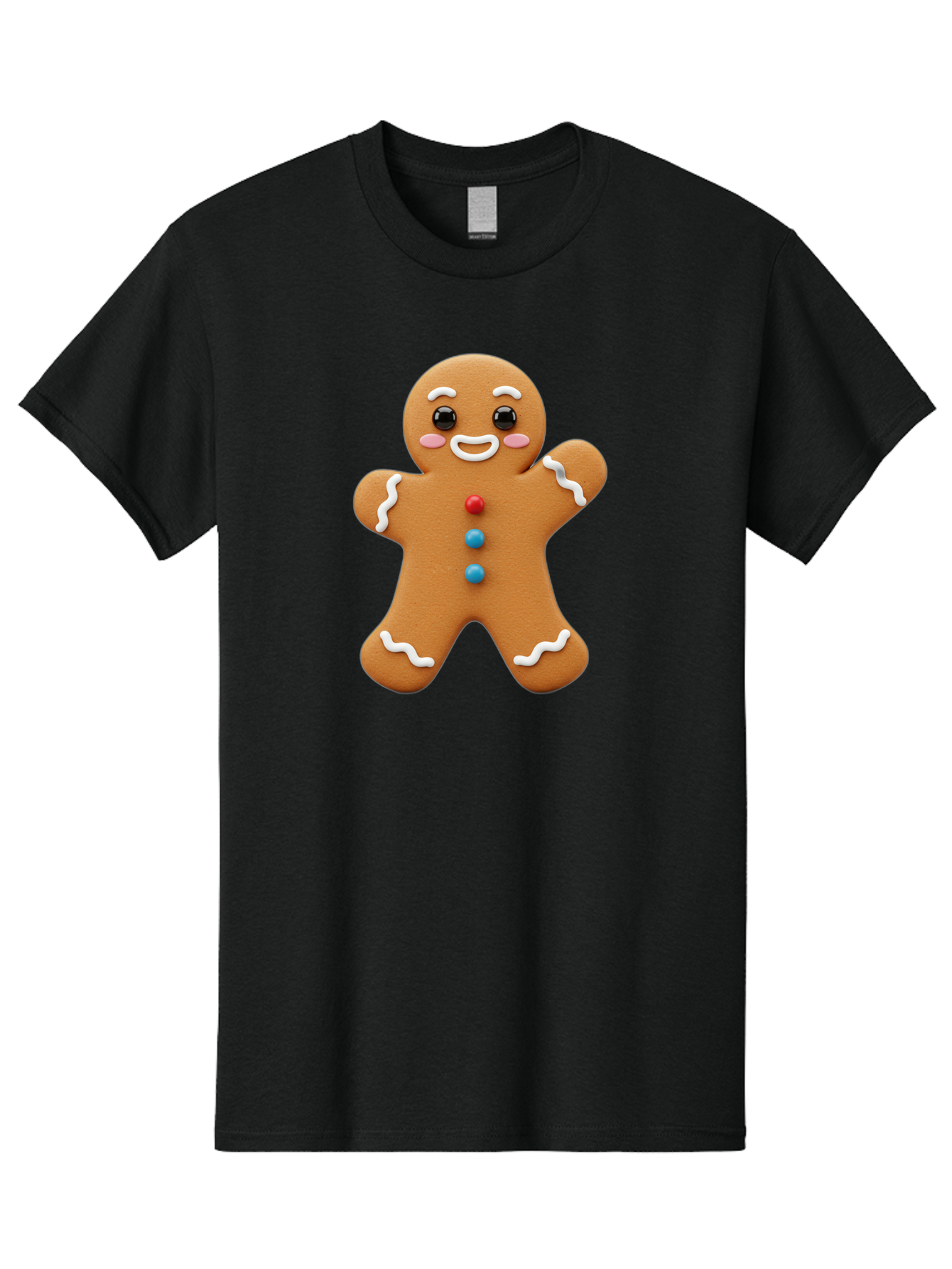 Gingerbread-Man Men'S Graphic Tee, 100% Cotton, Comfortable Casual Summer Wear, Machine Washable, Gingerbread Man, Sweet Treats, Holiday Baking, Cartoon Character, Friendly Face, White Icing, Colorful Buttons, Festive Decorations, Bab958