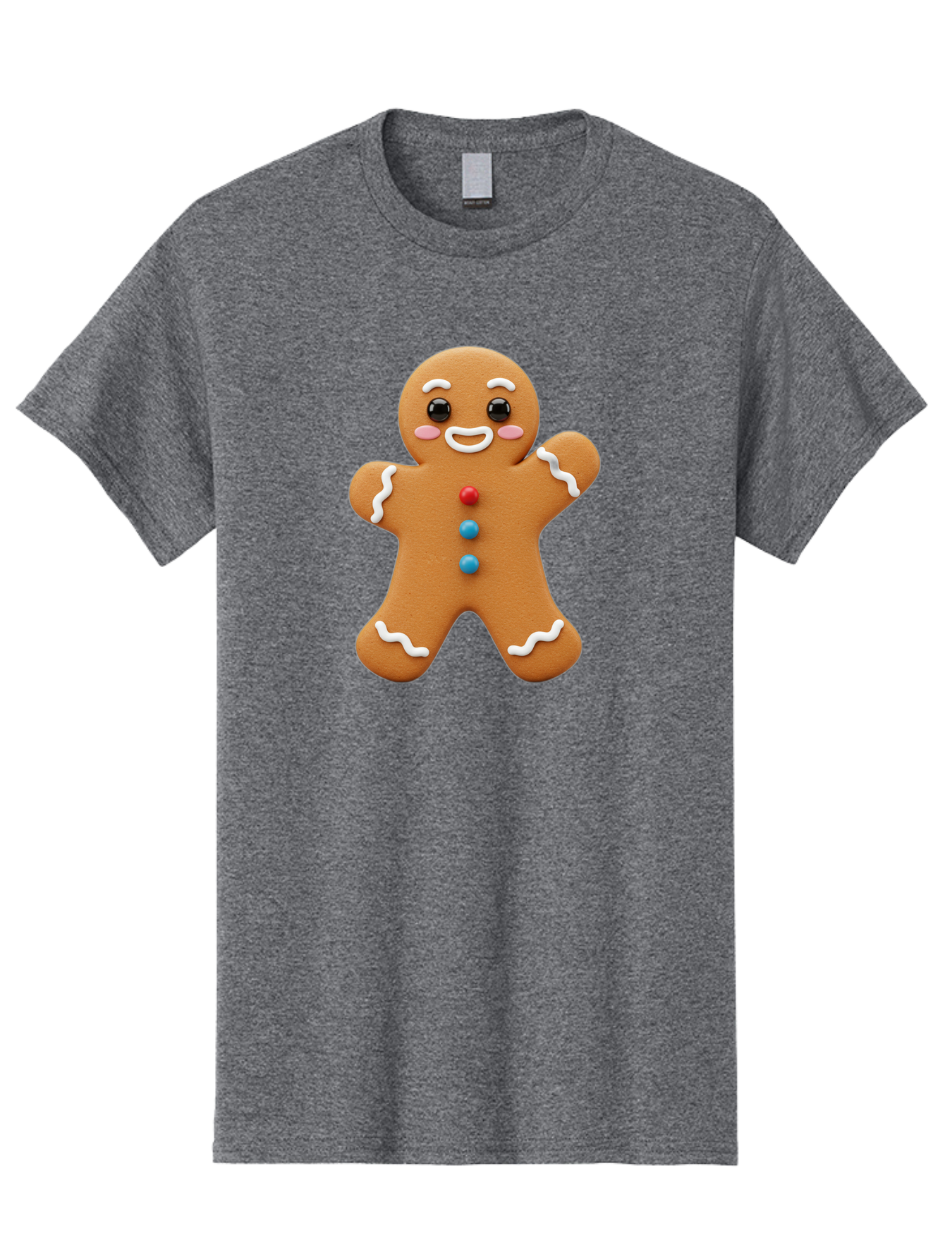Gingerbread-Man Men'S Graphic Tee, 100% Cotton, Comfortable Casual Summer Wear, Machine Washable, Gingerbread Man, Sweet Treats, Holiday Baking, Cartoon Character, Friendly Face, White Icing, Colorful Buttons, Festive Decorations, Bab958