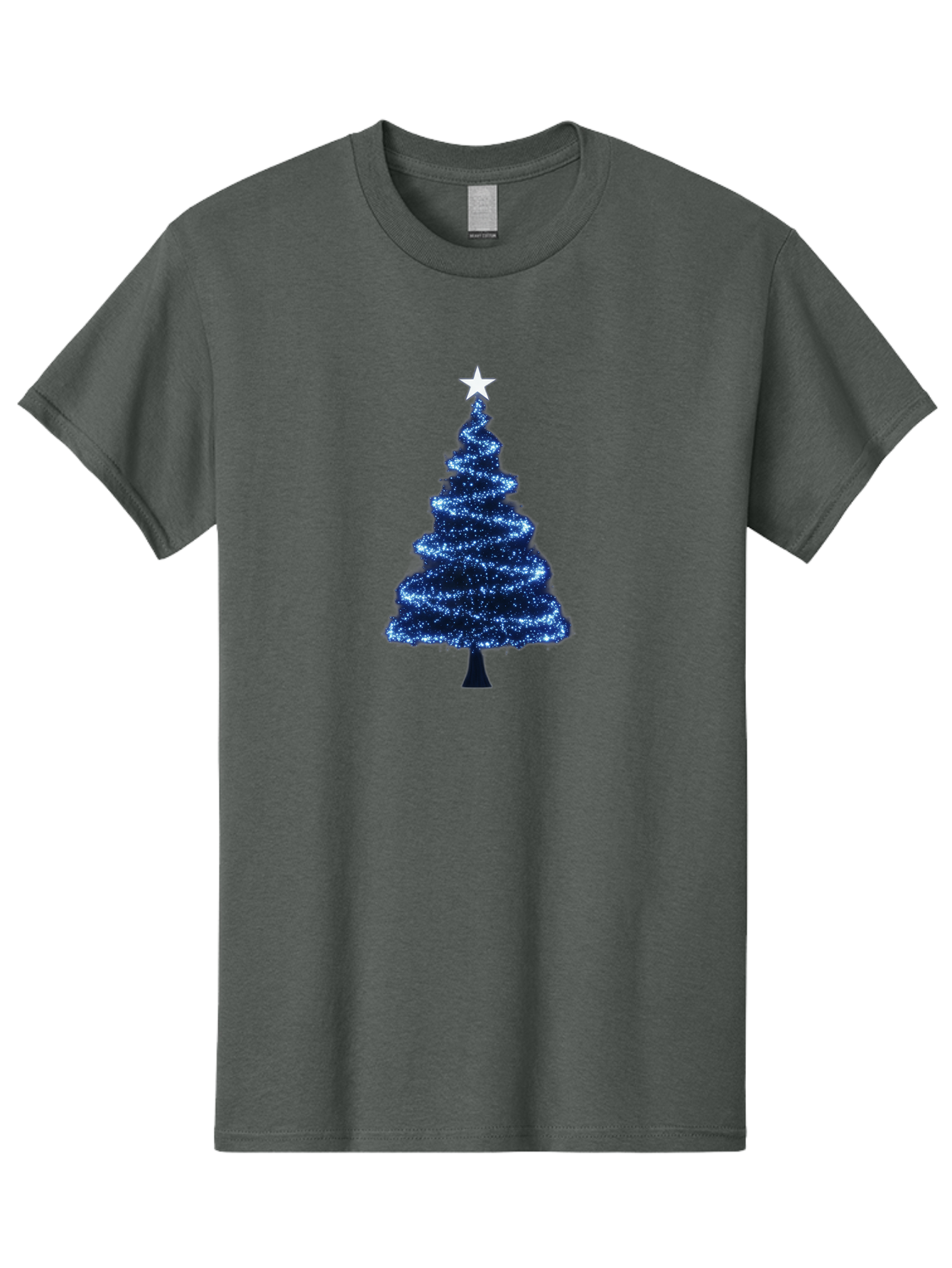Glittering-Christmas-Tree Men'S Graphic Tee, 100% Cotton, Comfortable Casual Summer Wear, Machine Washable, Blue Christmas Tree, Dark Blue Decorations, Star On Top, Sparkling Lights, Festive Atmosphere, Holiday Season, Winter Wonderland, Bab962