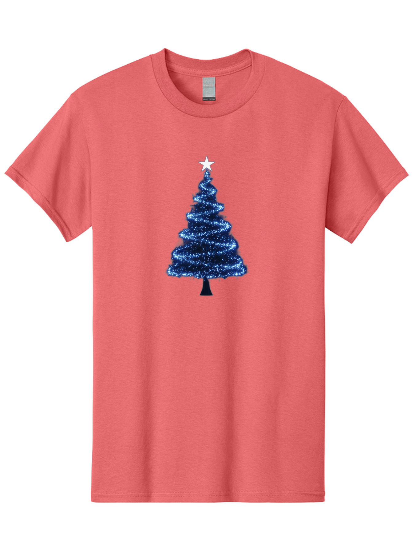 Glittering-Christmas-Tree Men'S Graphic Tee, 100% Cotton, Comfortable Casual Summer Wear, Machine Washable, Blue Christmas Tree, Dark Blue Decorations, Star On Top, Sparkling Lights, Festive Atmosphere, Holiday Season, Winter Wonderland, Bab962