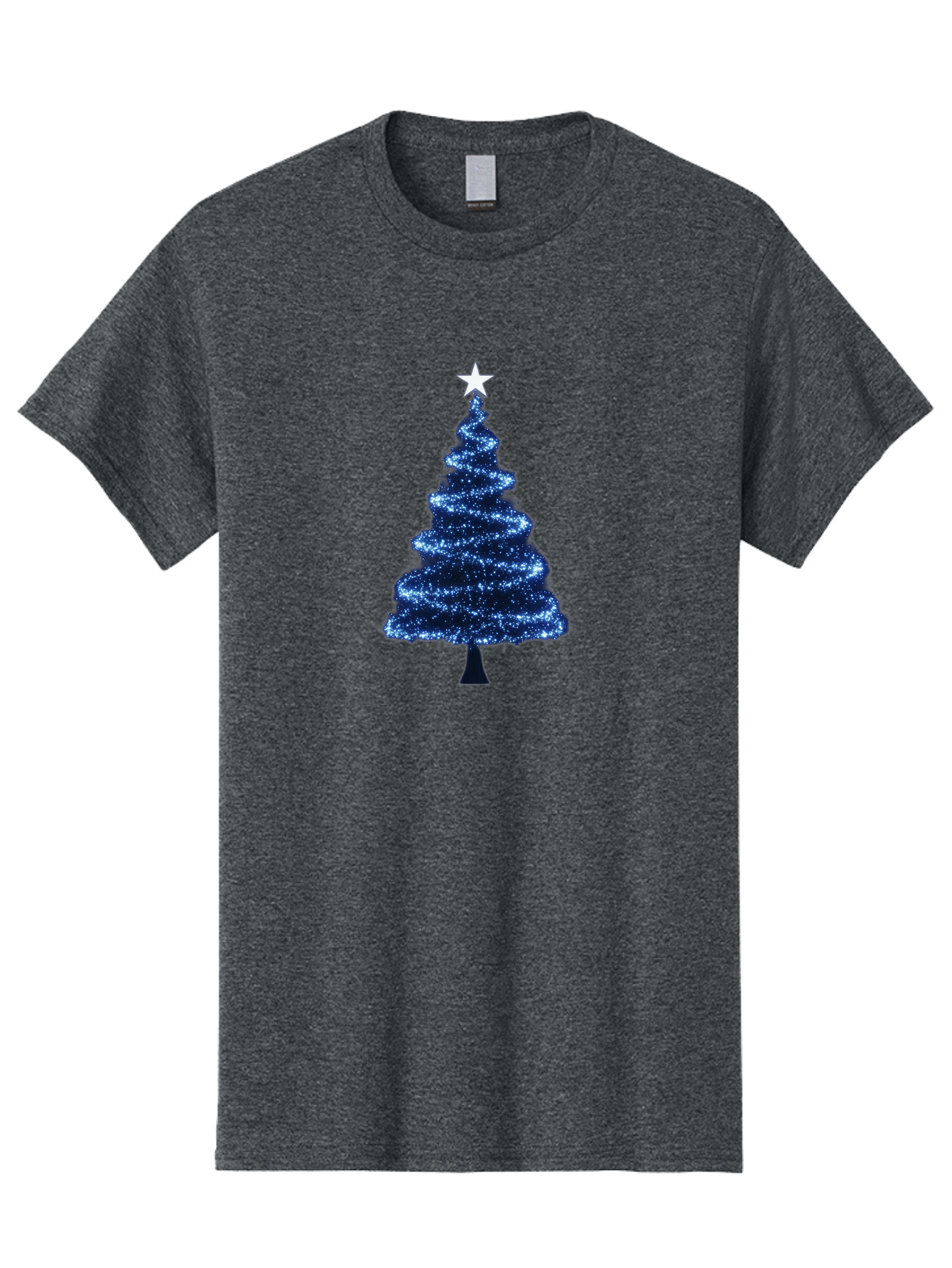 Glittering-Christmas-Tree Men'S Graphic Tee, 100% Cotton, Comfortable Casual Summer Wear, Machine Washable, Blue Christmas Tree, Dark Blue Decorations, Star On Top, Sparkling Lights, Festive Atmosphere, Holiday Season, Winter Wonderland, Bab962