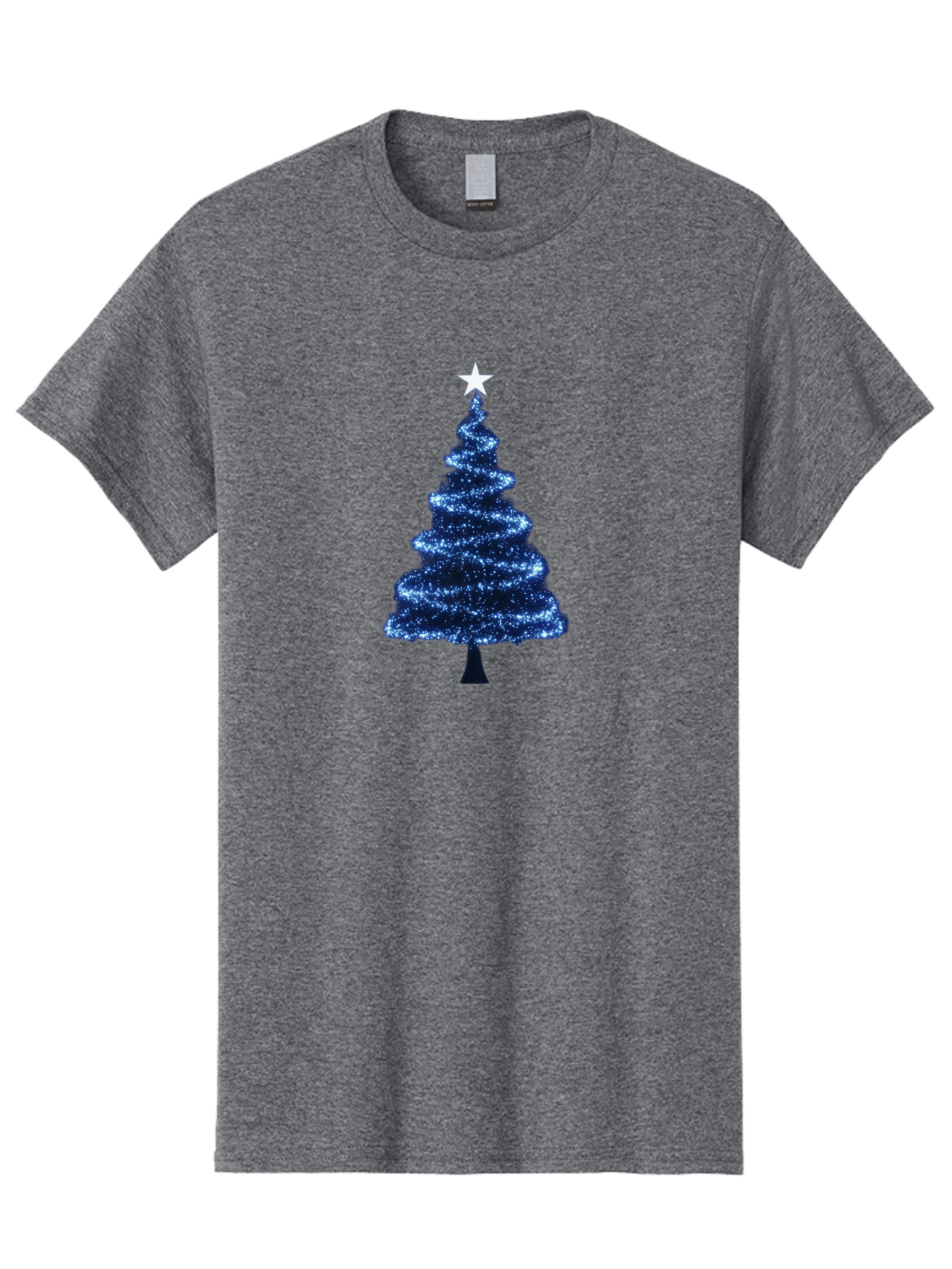 Glittering-Christmas-Tree Men'S Graphic Tee, 100% Cotton, Comfortable Casual Summer Wear, Machine Washable, Blue Christmas Tree, Dark Blue Decorations, Star On Top, Sparkling Lights, Festive Atmosphere, Holiday Season, Winter Wonderland, Bab962