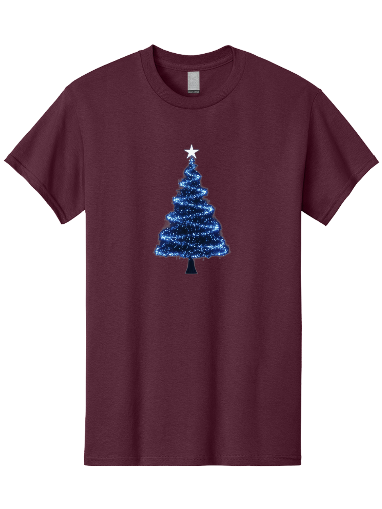 Glittering-Christmas-Tree Men'S Graphic Tee, 100% Cotton, Comfortable Casual Summer Wear, Machine Washable, Blue Christmas Tree, Dark Blue Decorations, Star On Top, Sparkling Lights, Festive Atmosphere, Holiday Season, Winter Wonderland, Bab962