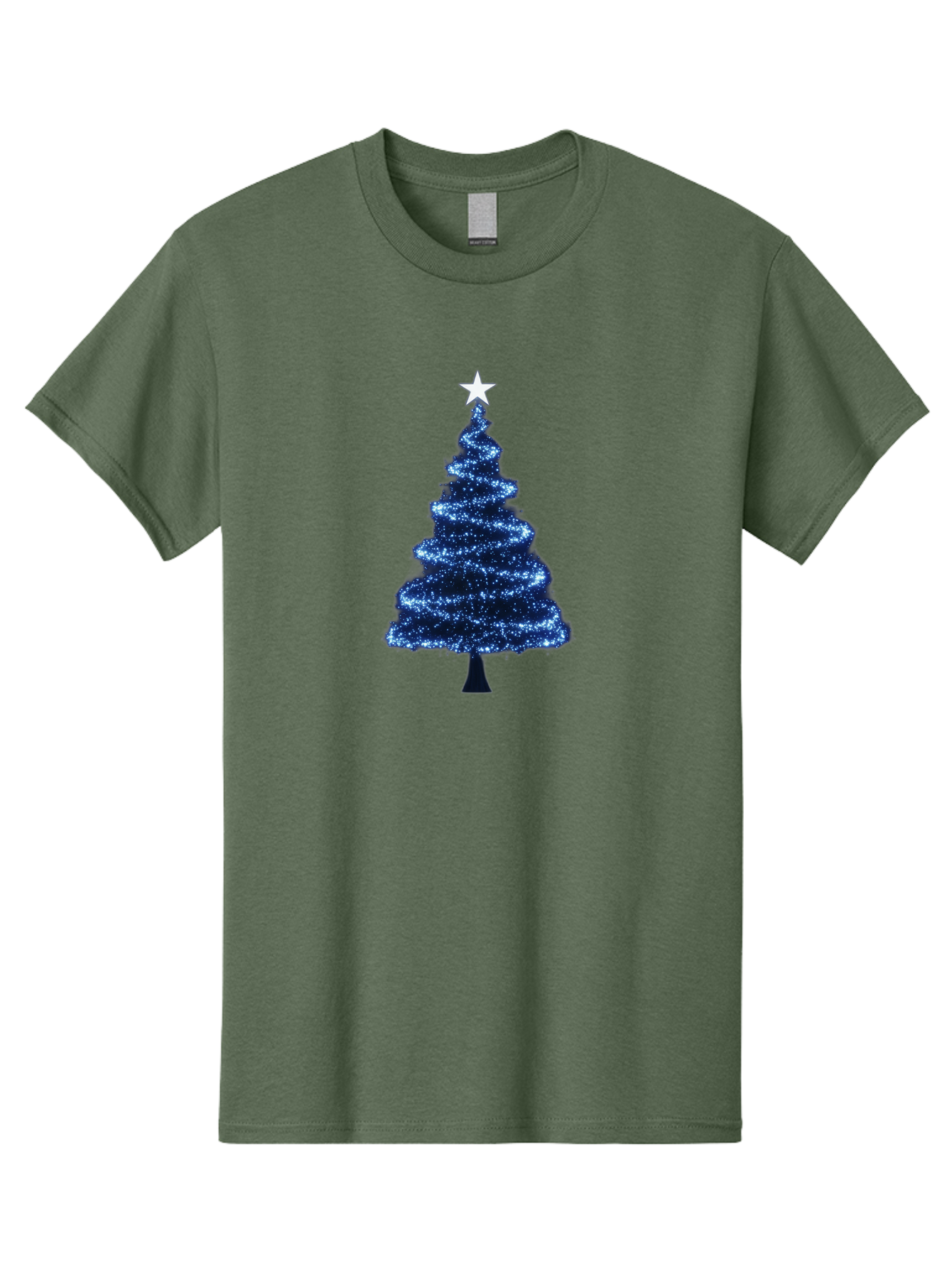 Glittering-Christmas-Tree Men'S Graphic Tee, 100% Cotton, Comfortable Casual Summer Wear, Machine Washable, Blue Christmas Tree, Dark Blue Decorations, Star On Top, Sparkling Lights, Festive Atmosphere, Holiday Season, Winter Wonderland, Bab962