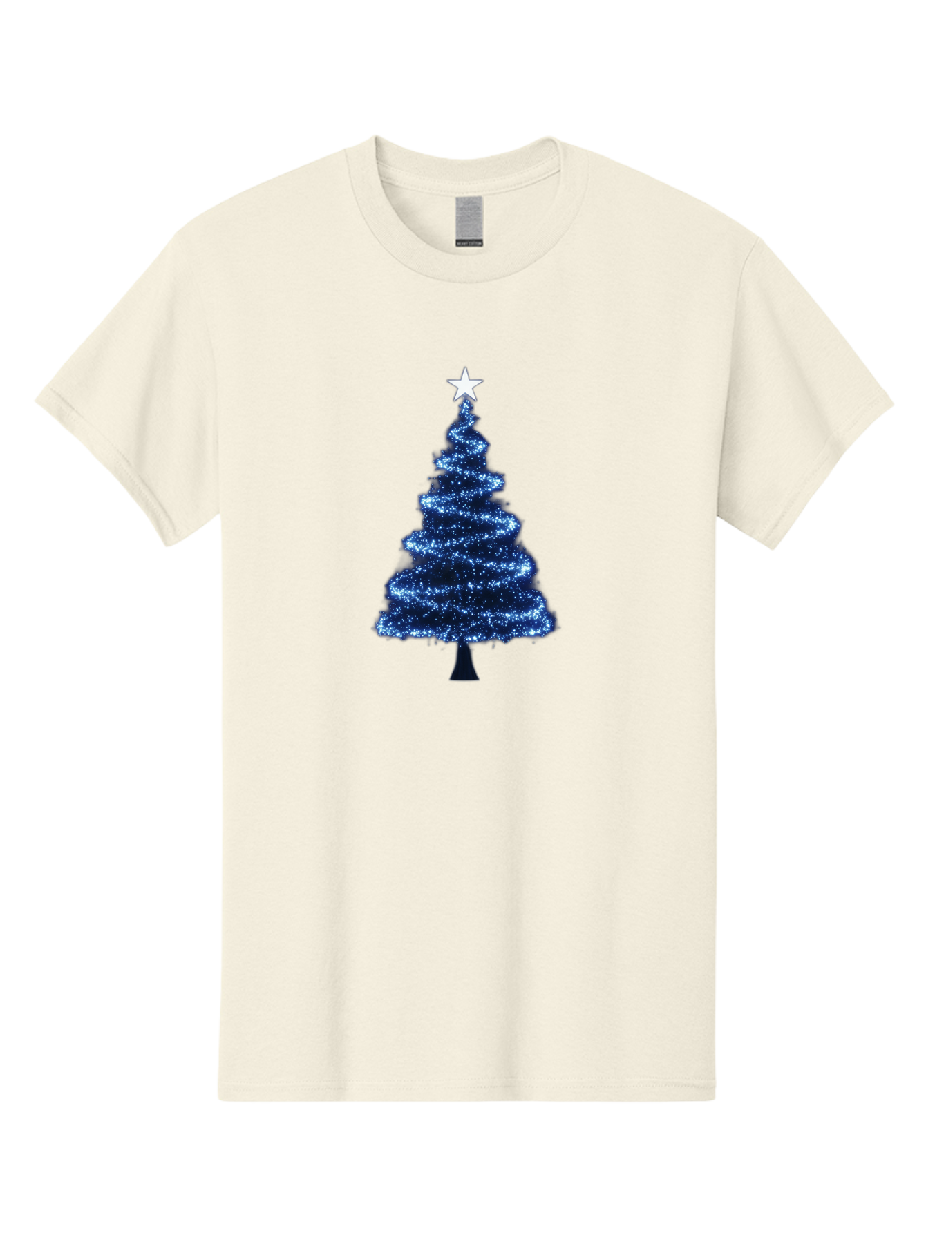 Glittering-Christmas-Tree Men'S Graphic Tee, 100% Cotton, Comfortable Casual Summer Wear, Machine Washable, Blue Christmas Tree, Dark Blue Decorations, Star On Top, Sparkling Lights, Festive Atmosphere, Holiday Season, Winter Wonderland, Bab962