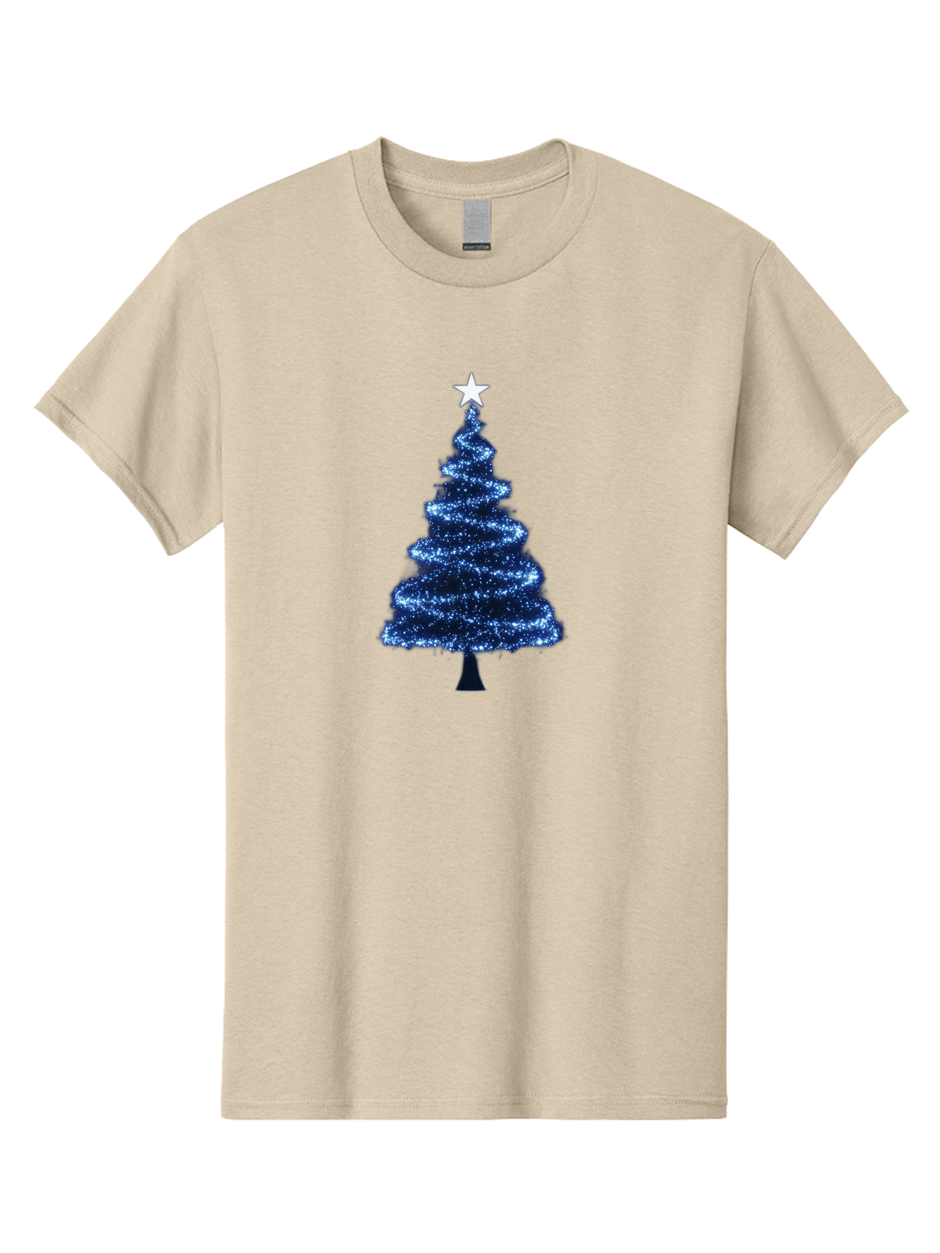 Glittering-Christmas-Tree Men'S Graphic Tee, 100% Cotton, Comfortable Casual Summer Wear, Machine Washable, Blue Christmas Tree, Dark Blue Decorations, Star On Top, Sparkling Lights, Festive Atmosphere, Holiday Season, Winter Wonderland, Bab962