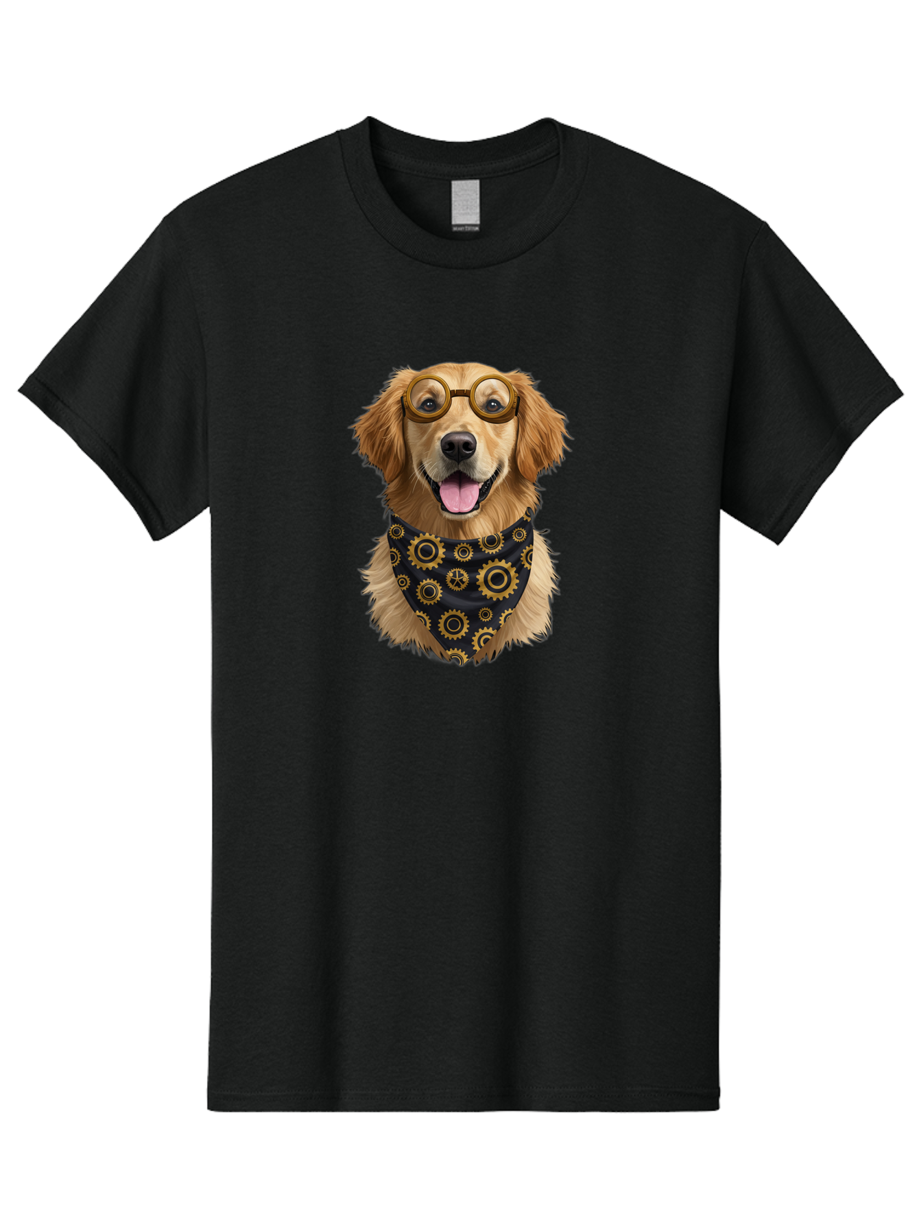 Goggles-Dog Men'S Graphic Tee, 100% Cotton, Comfortable Casual Summer Wear, Machine Washable, Steampunk Dog, Golden Retriever, Goggles, Bandana, Gears, Steampunk Style, Vintage, Eccentric, Quirky, Mechanical, Imaginative, Fantasy, Creative Bab963