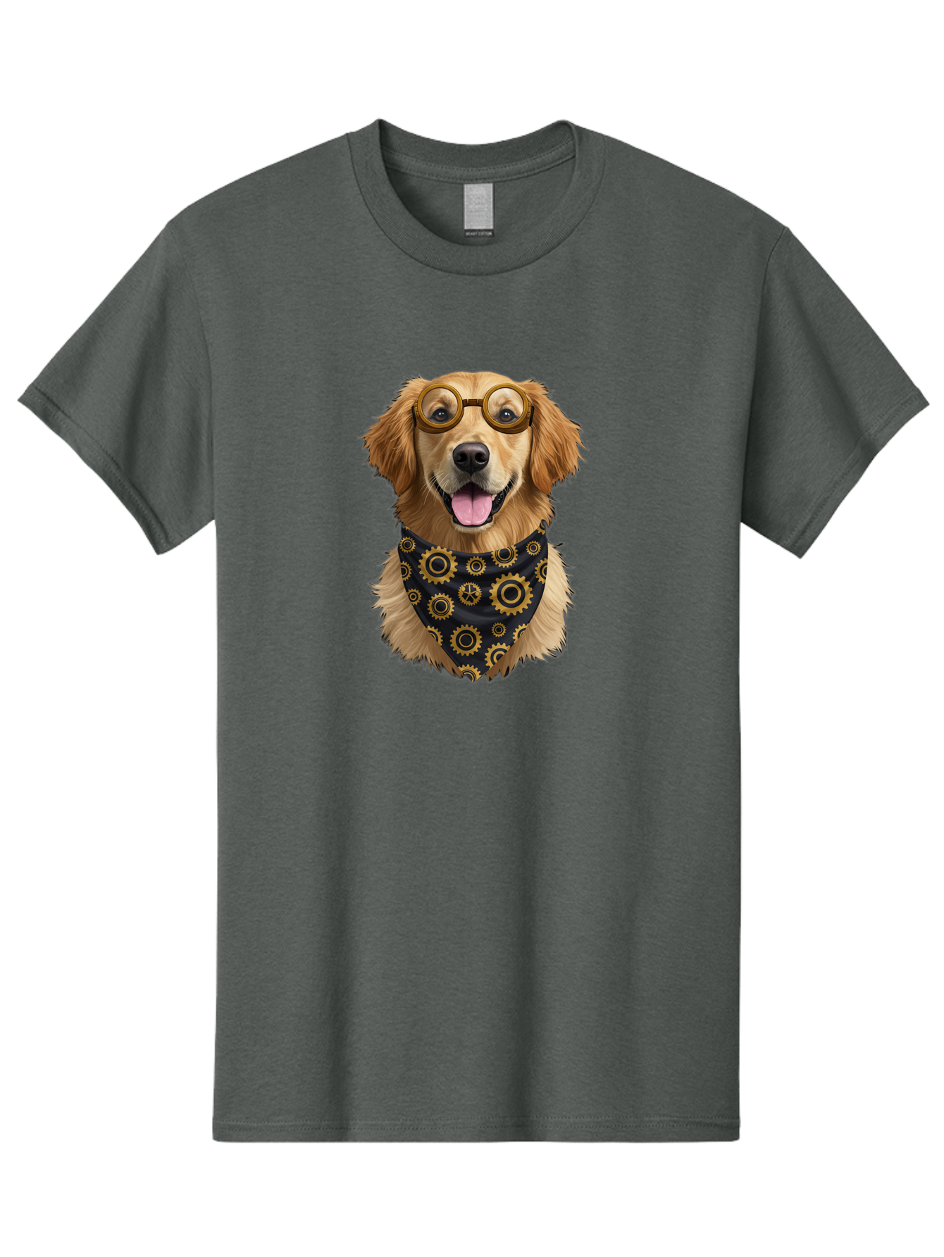 Goggles-Dog Men'S Graphic Tee, 100% Cotton, Comfortable Casual Summer Wear, Machine Washable, Steampunk Dog, Golden Retriever, Goggles, Bandana, Gears, Steampunk Style, Vintage, Eccentric, Quirky, Mechanical, Imaginative, Fantasy, Creative Bab963