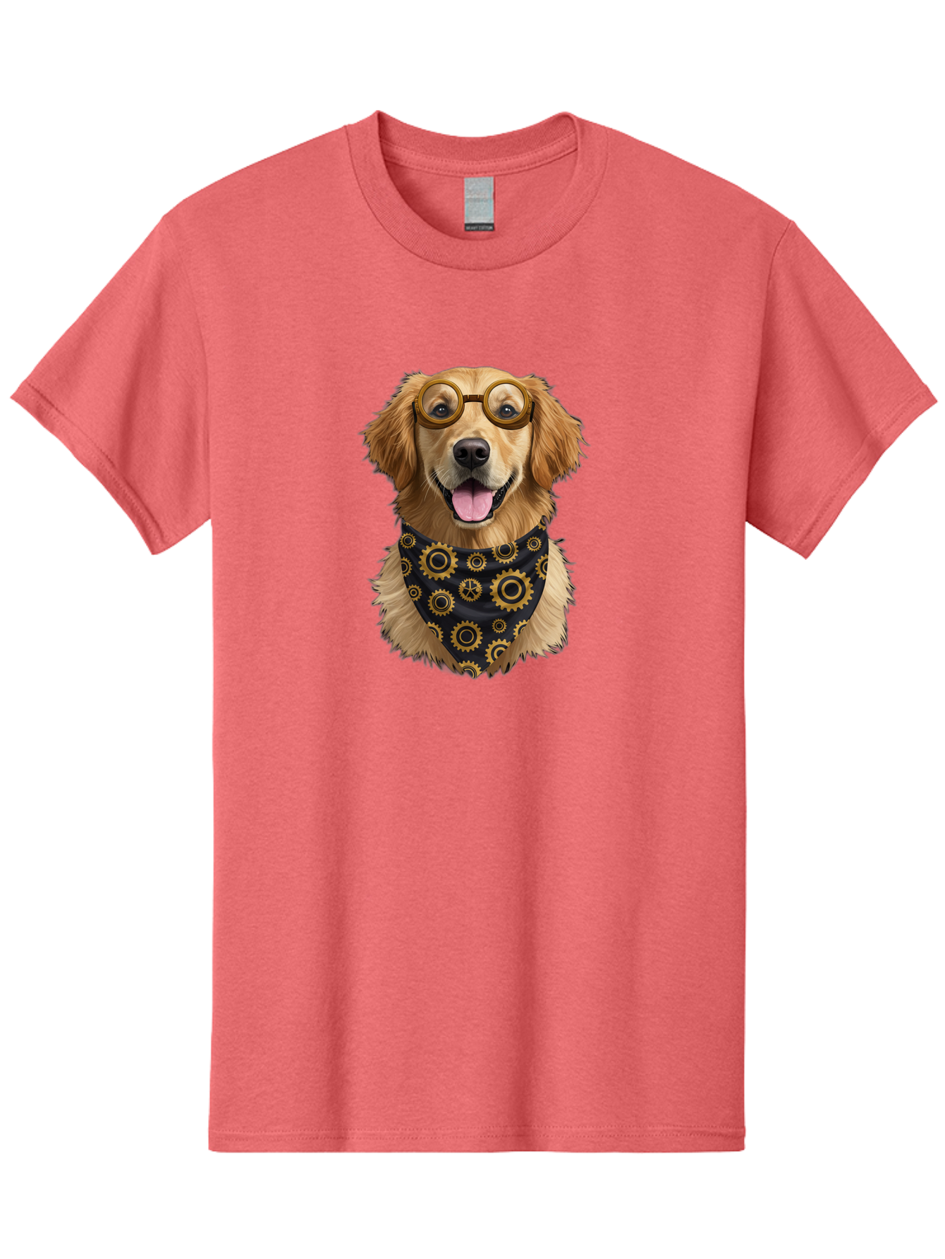 Goggles-Dog Men'S Graphic Tee, 100% Cotton, Comfortable Casual Summer Wear, Machine Washable, Steampunk Dog, Golden Retriever, Goggles, Bandana, Gears, Steampunk Style, Vintage, Eccentric, Quirky, Mechanical, Imaginative, Fantasy, Creative Bab963